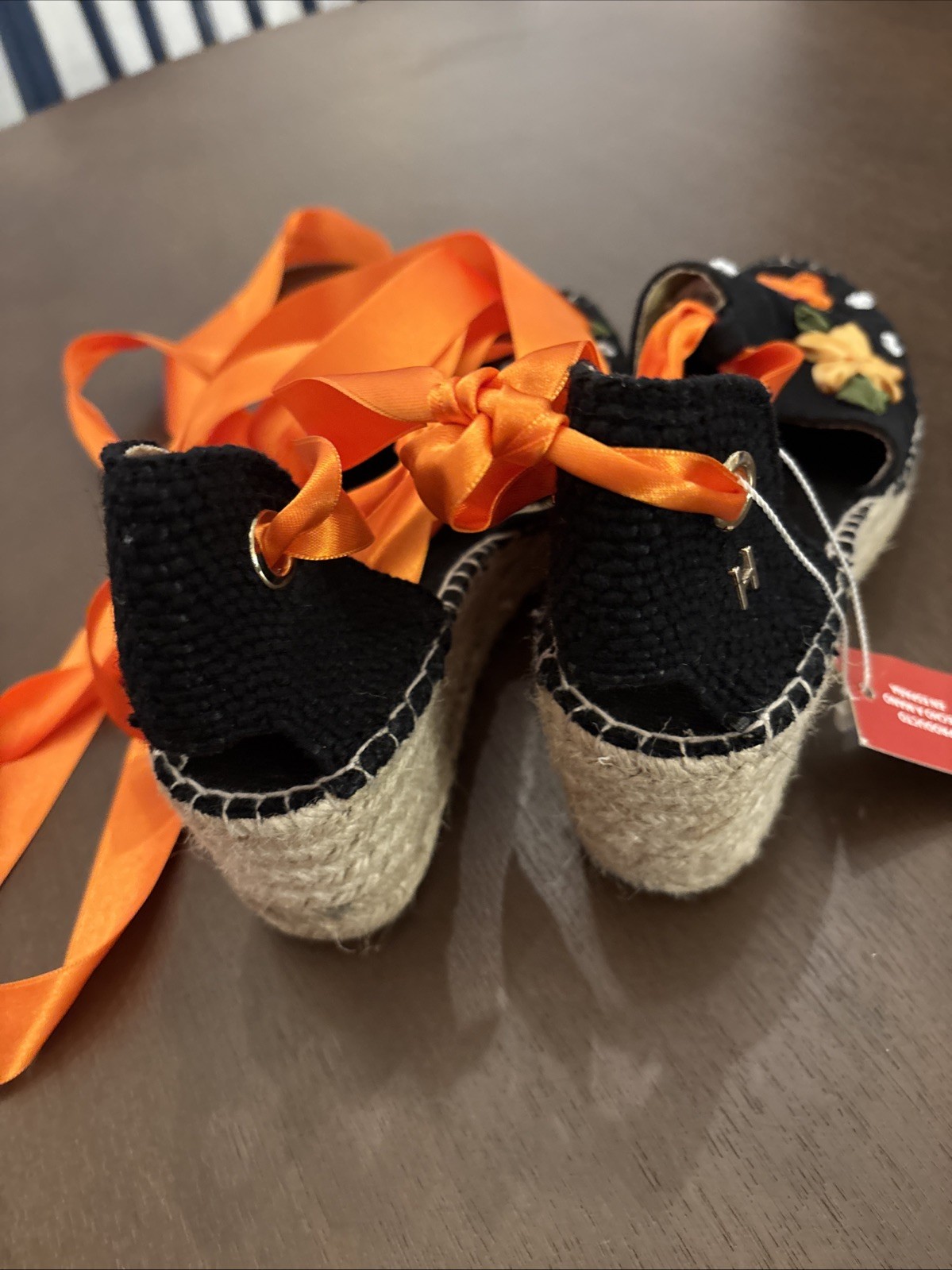 Custom Made Espadrilles Tangerine Flowers by Handmade Barcelona Size 37 NWOB