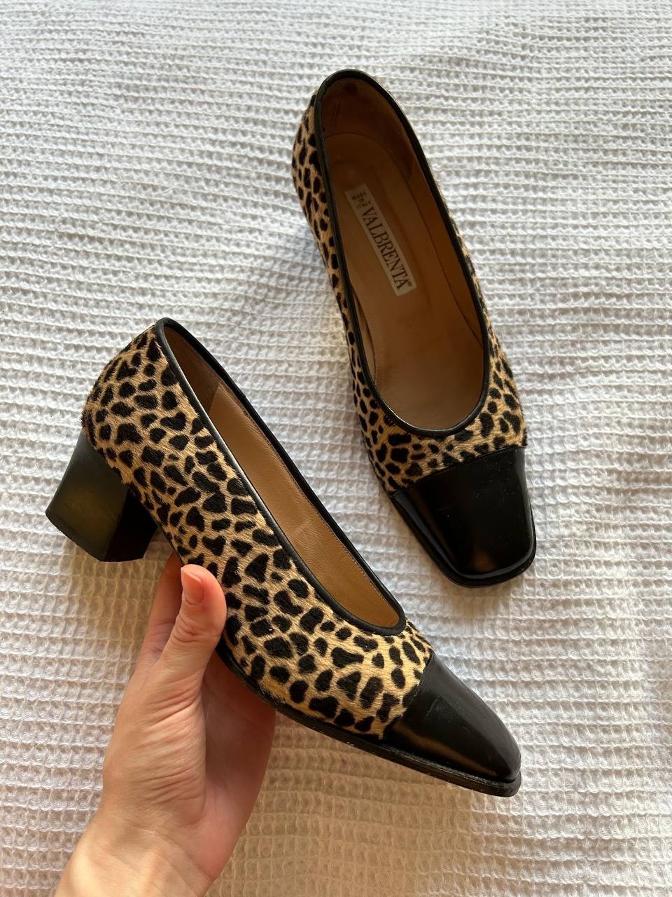 Vintage Valbrenta Leopard Pony Hair Pumps Made in Italy Block Heel EU36.5 US5.5