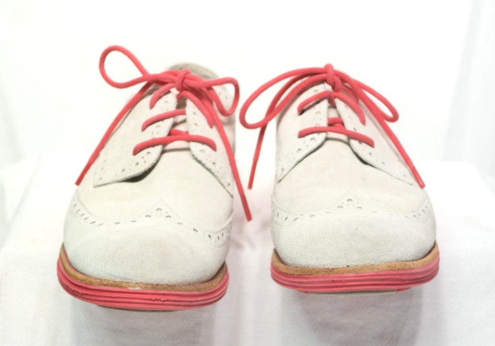 Cole Haan Lunargrand Wingtip Oxford Suede Shoes Womens 8B Gray Pink