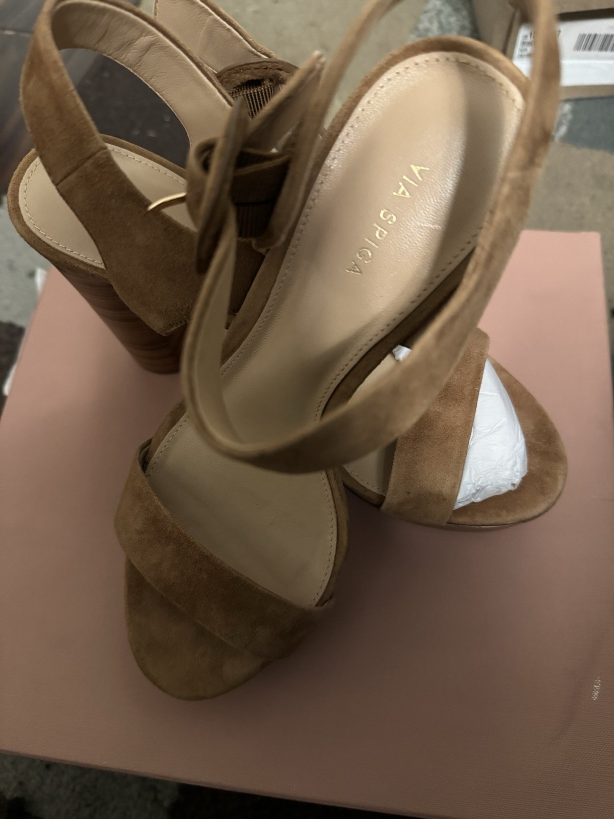 VIA SPIGA Brown Suede Platform Ankle Strap Buckle Open Toe Heels 5.5