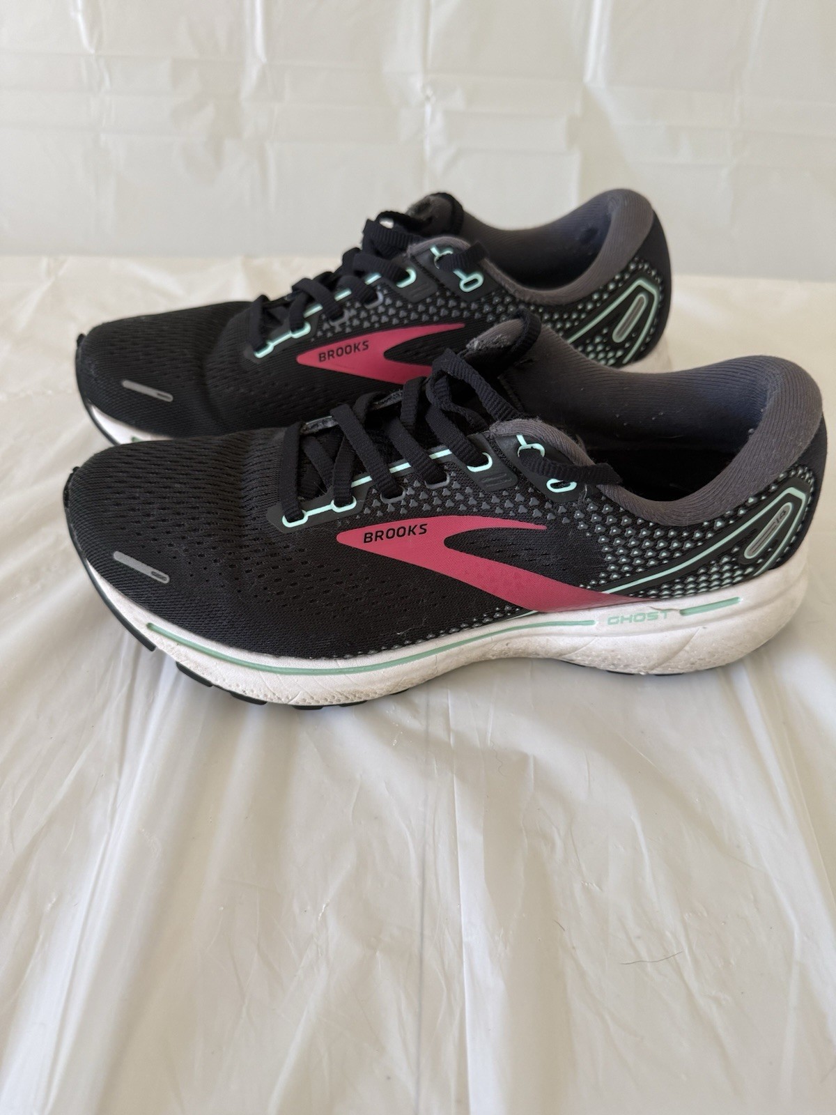 Brooks Ghost 14 Women’s Running Shoes Size 8.5 Wide D Black Pink Aqua