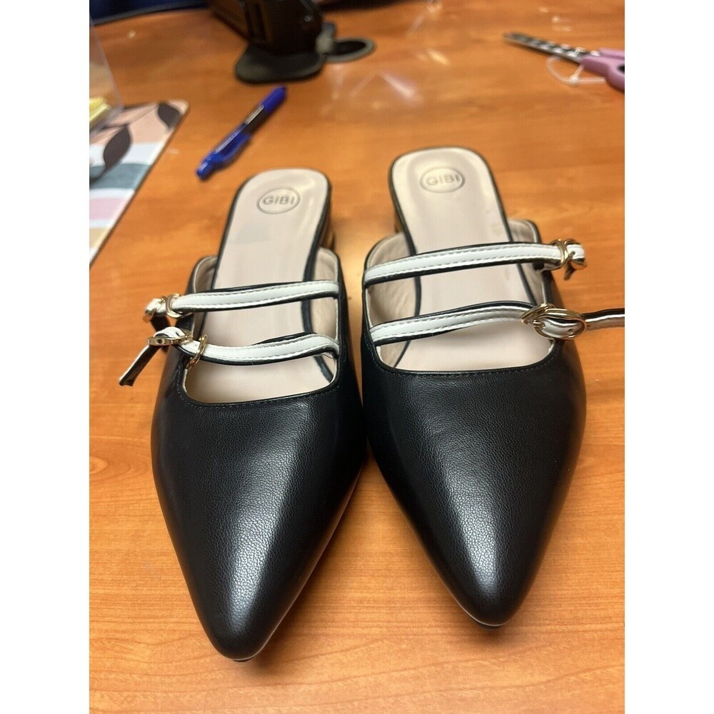 Womens Pointed Mule Flats Semi-slippers Woman Double Strap Sandals Ballet Size 6