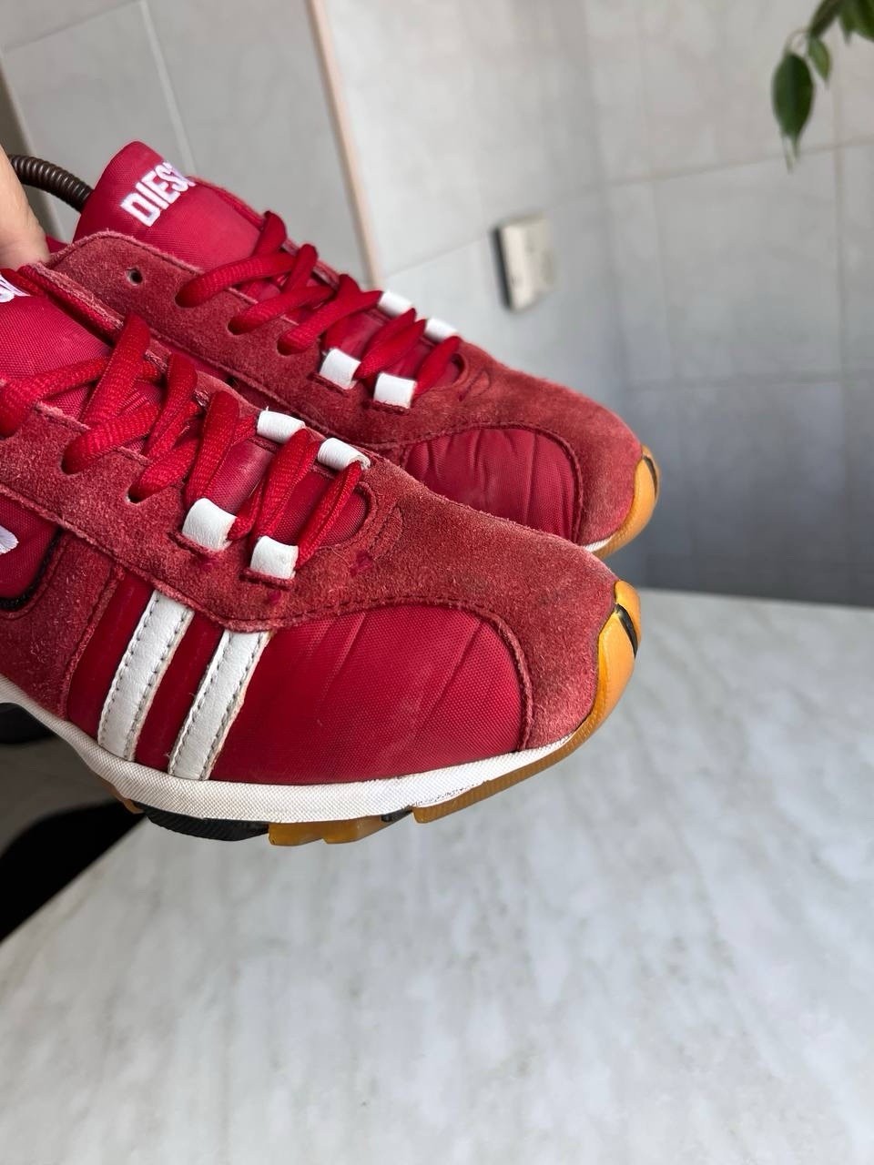 DIESEL Women’s Shoes Y2K Red Sneakers Moto Style Diesel Logo Vintage 90’s Sz 37