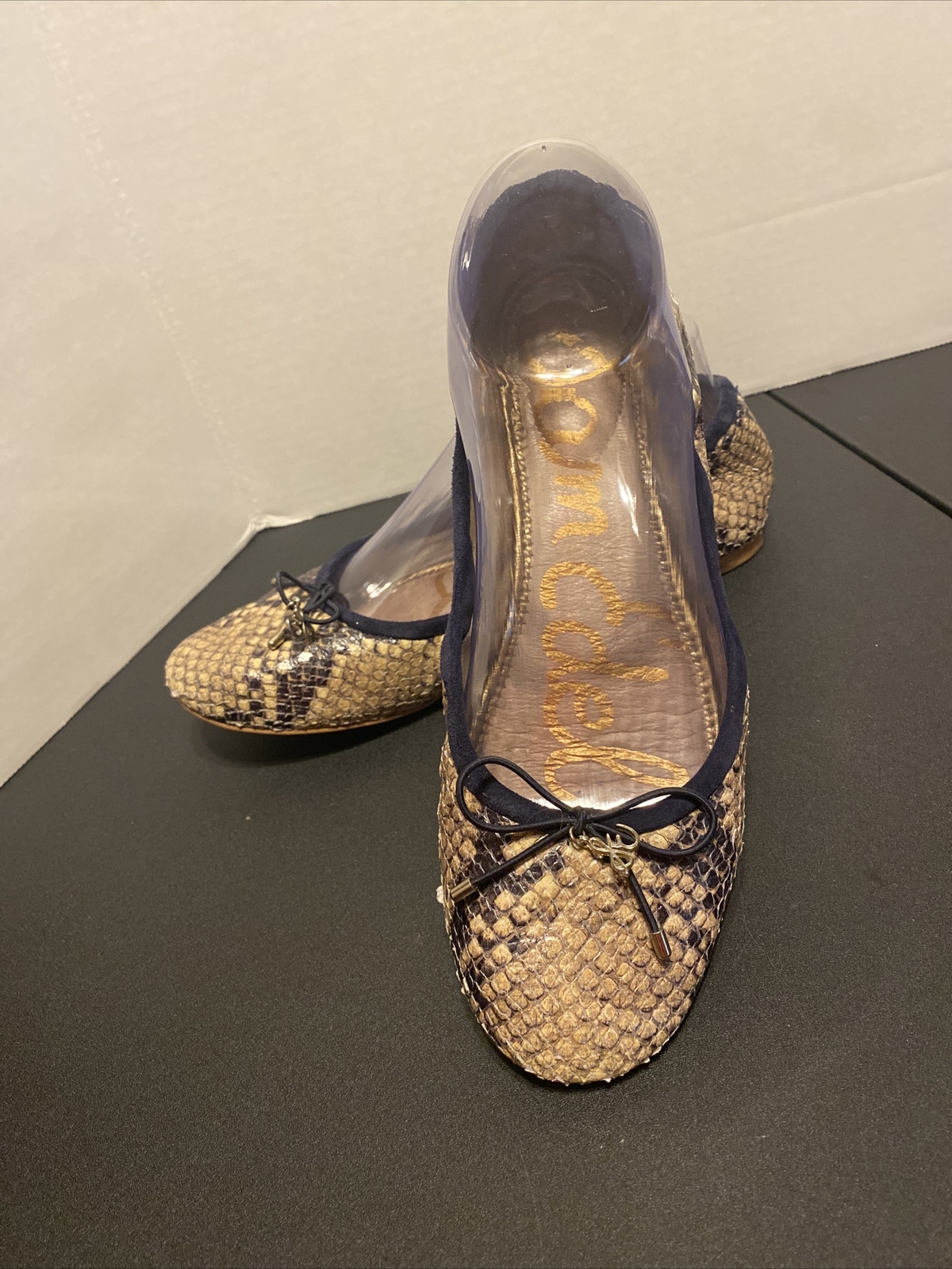 SAM EDELMAN Felicia Ballet Flat Ballerina Python Snake Skin Leather Bow Sz 7.5