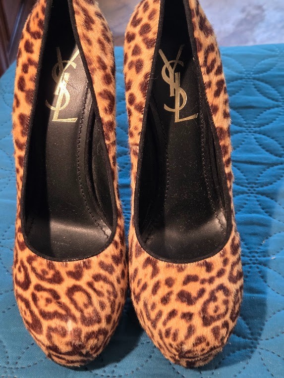 AUTHENTIC – YSL Yves Saint Laurent Leopard Calf Hair Tribtoo Platform Pump
