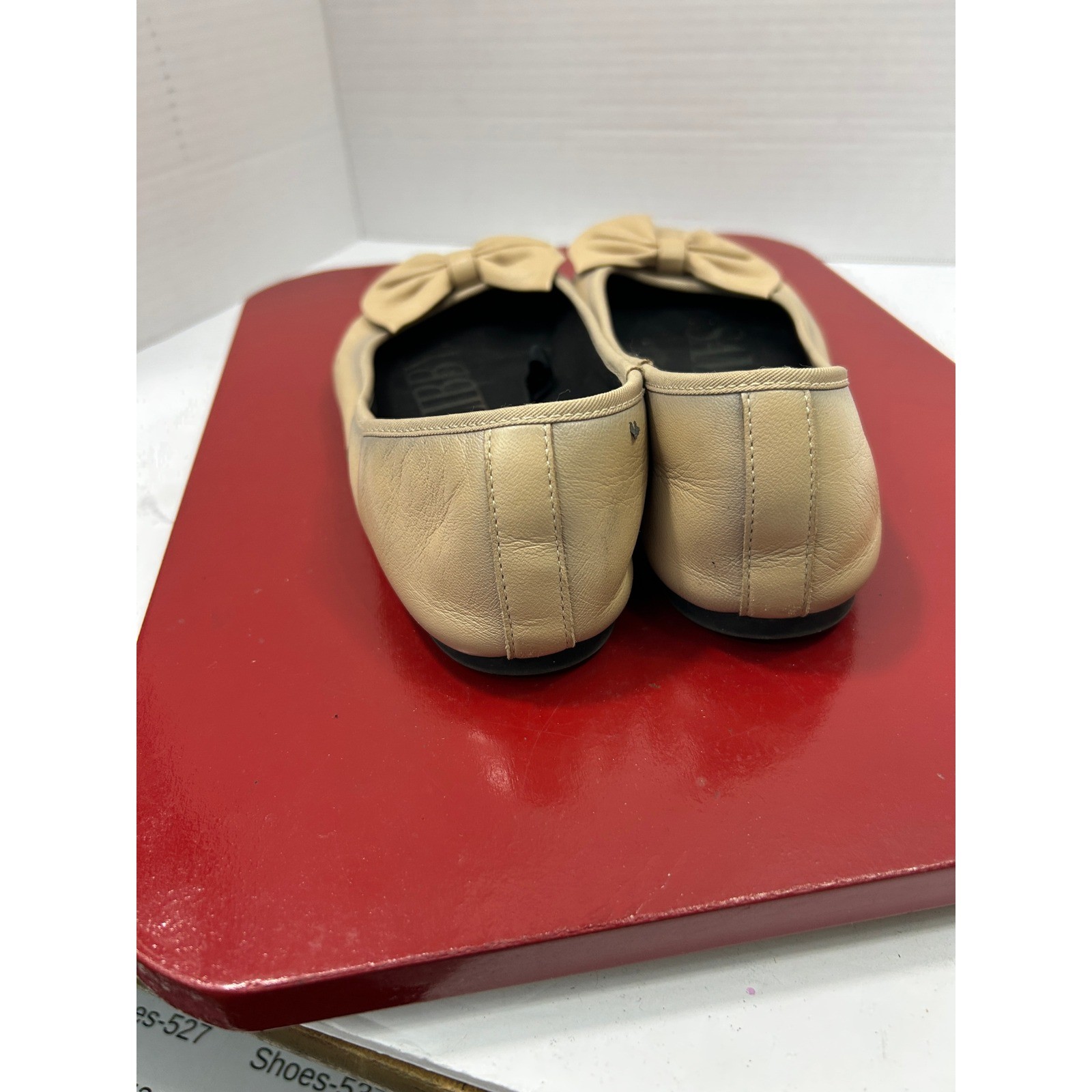 Sam & Libby Bow Ballet Flats 9 Beige Leather Slip On Balletcore Coquette Chic