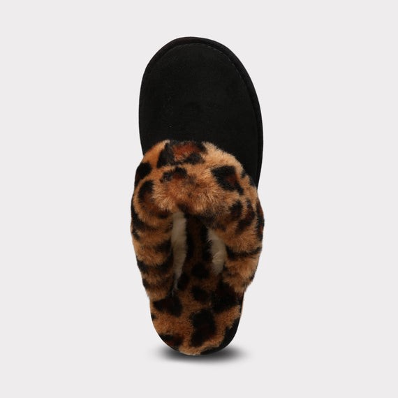 MYKOS Lia Women’s BLACK/LEOPARD Slip-On Scuff Slipper SIZE 8 MW 2556