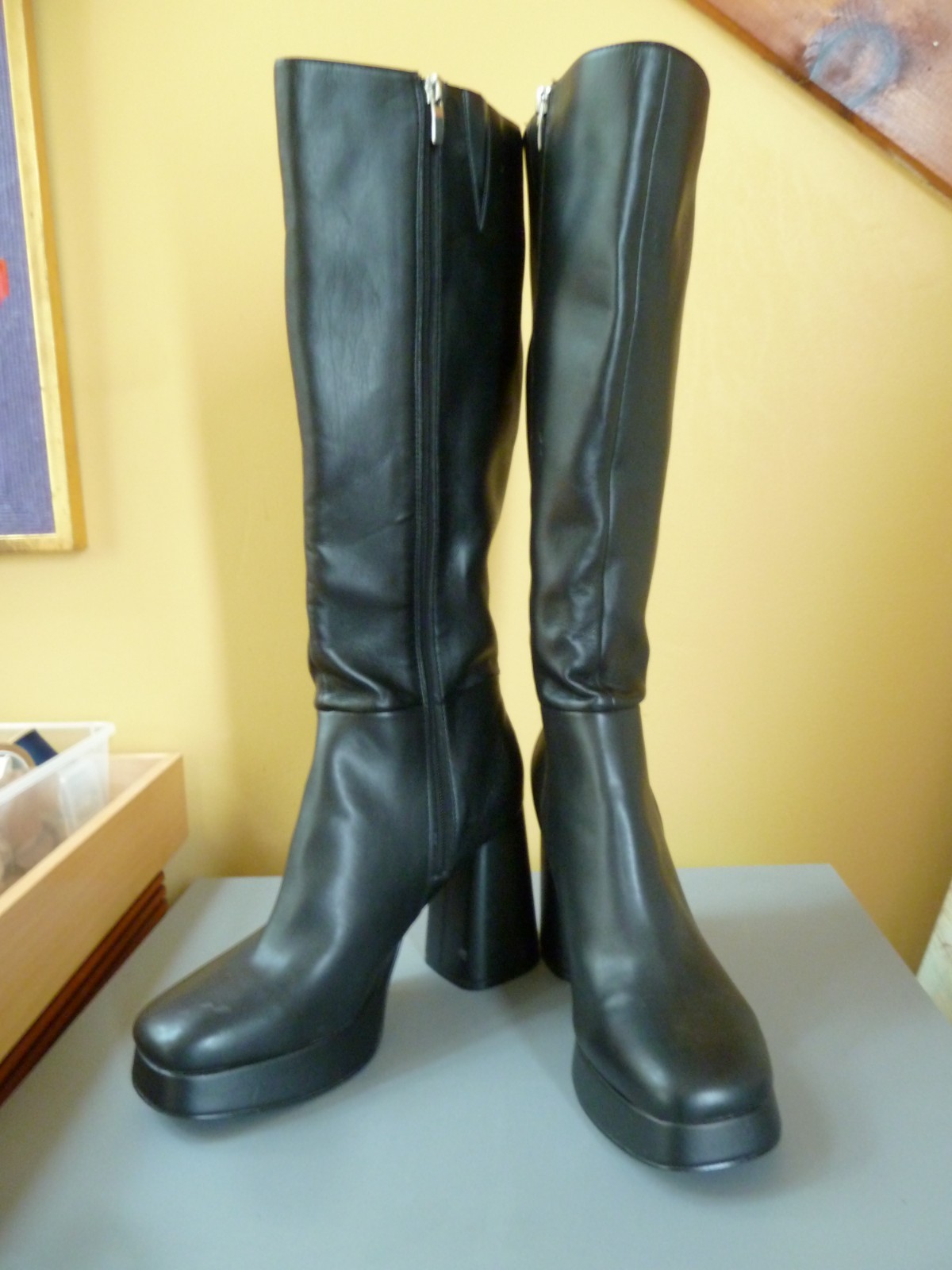 Nine West Vadda Faux Leather Platform Block Heel Knee High Boots 10M Black