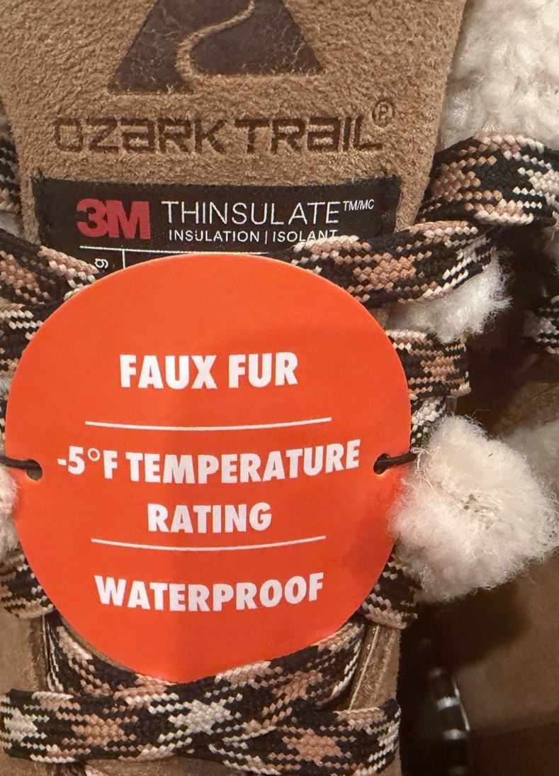 OZARK TRAIL WOMEN SNOW BOOTS NWT 3M THINSULATE WATERFROOF LEATHER CHESTNUT SZ 6