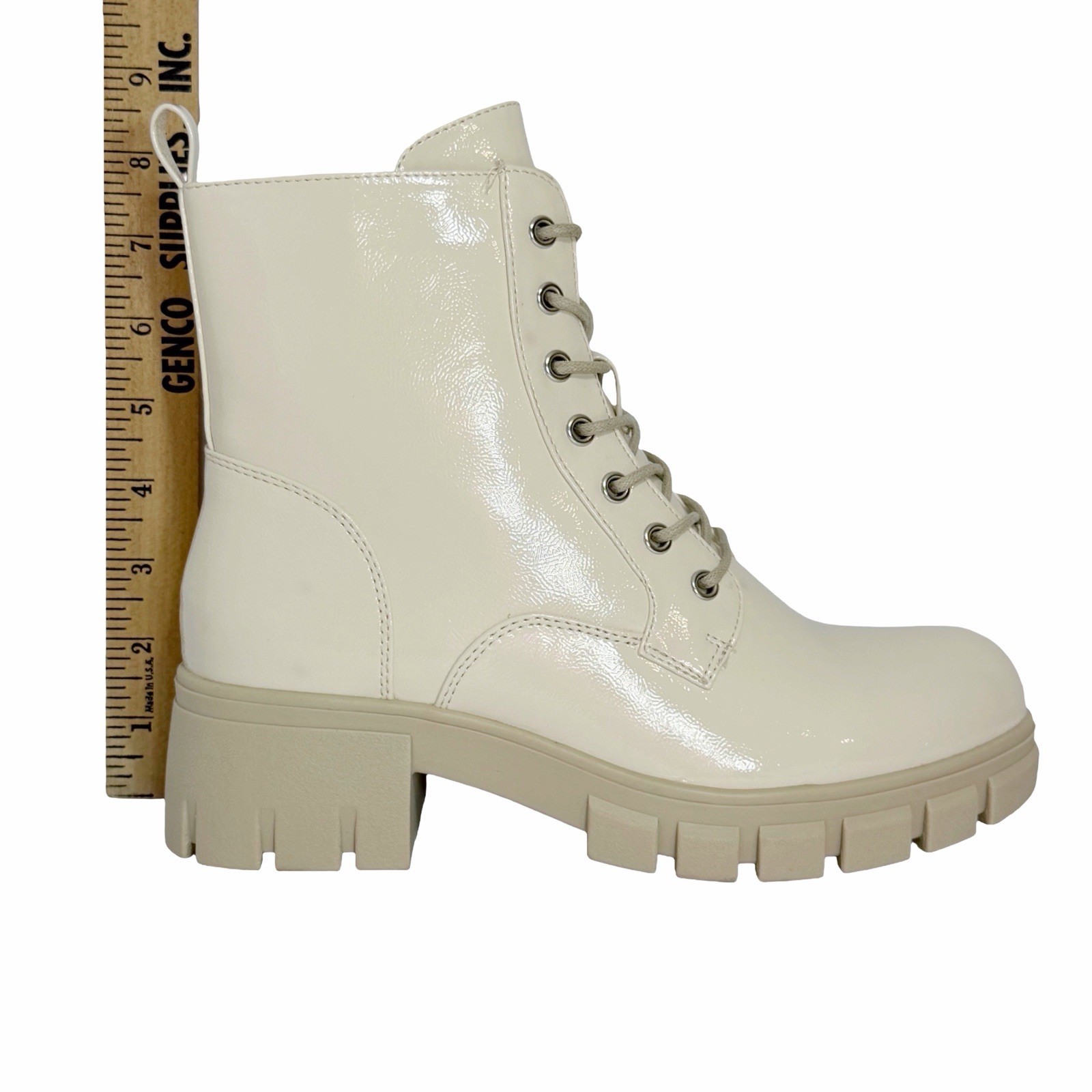 Hey Girl by Corkys Cray Combat Boots Women’s 9 Ivory Patent Lug Sole Zip