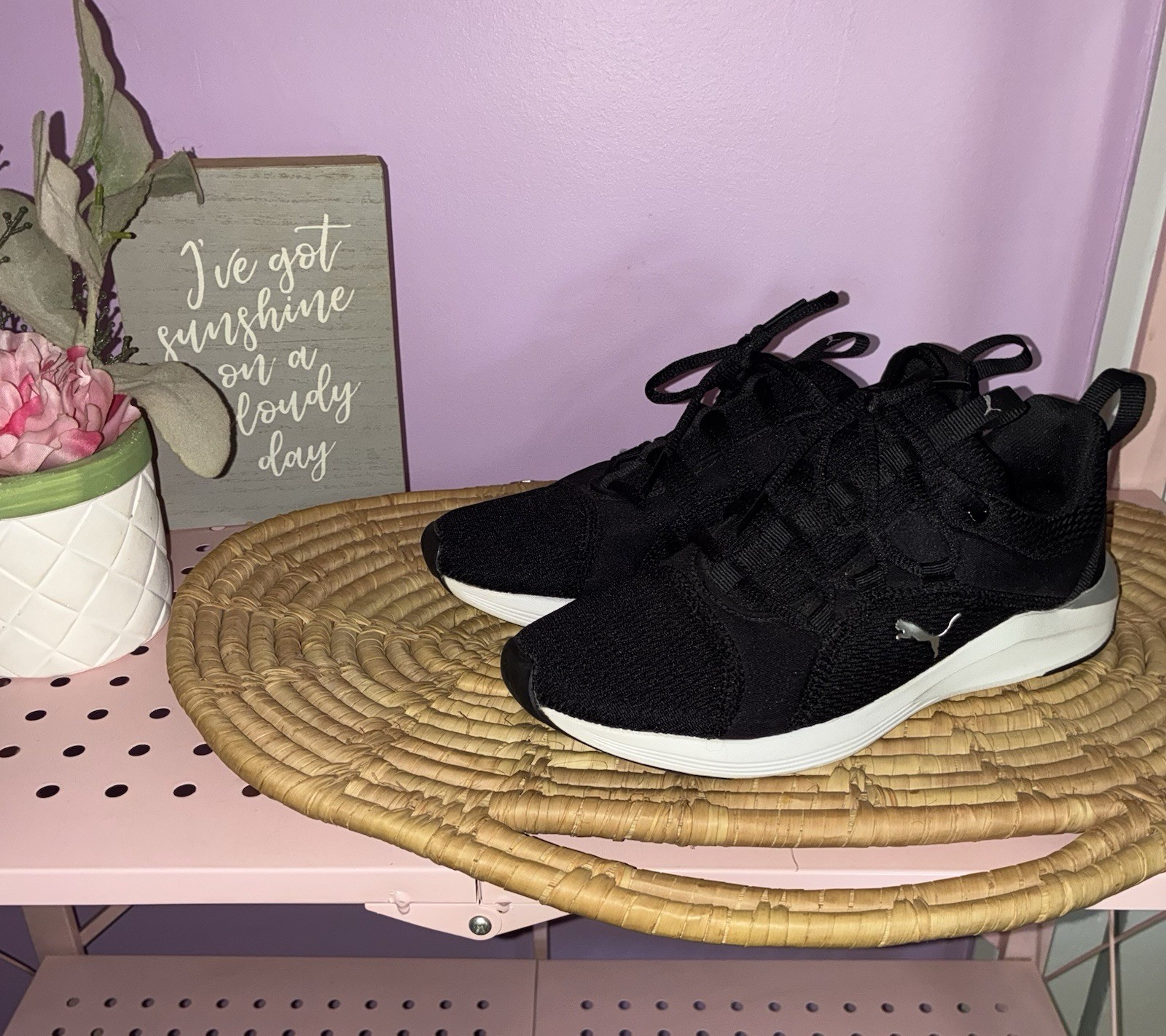 PUMA Softride Black White Mesh Lace Up Low Top Athletic Sneakers Women’s