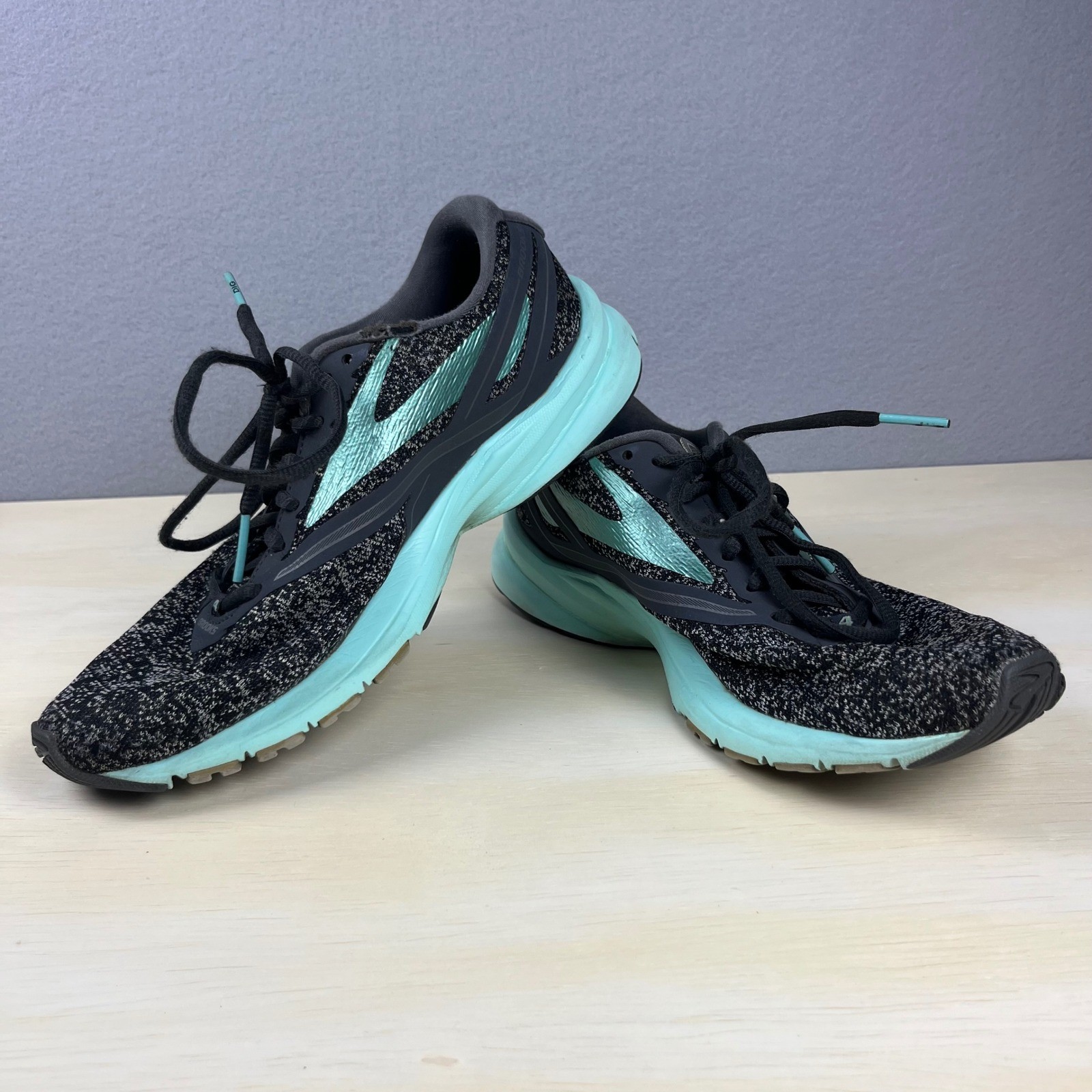 Brooks Launch 4 Womens Running Shoes Black Teal Knit Athletic 1202341B081