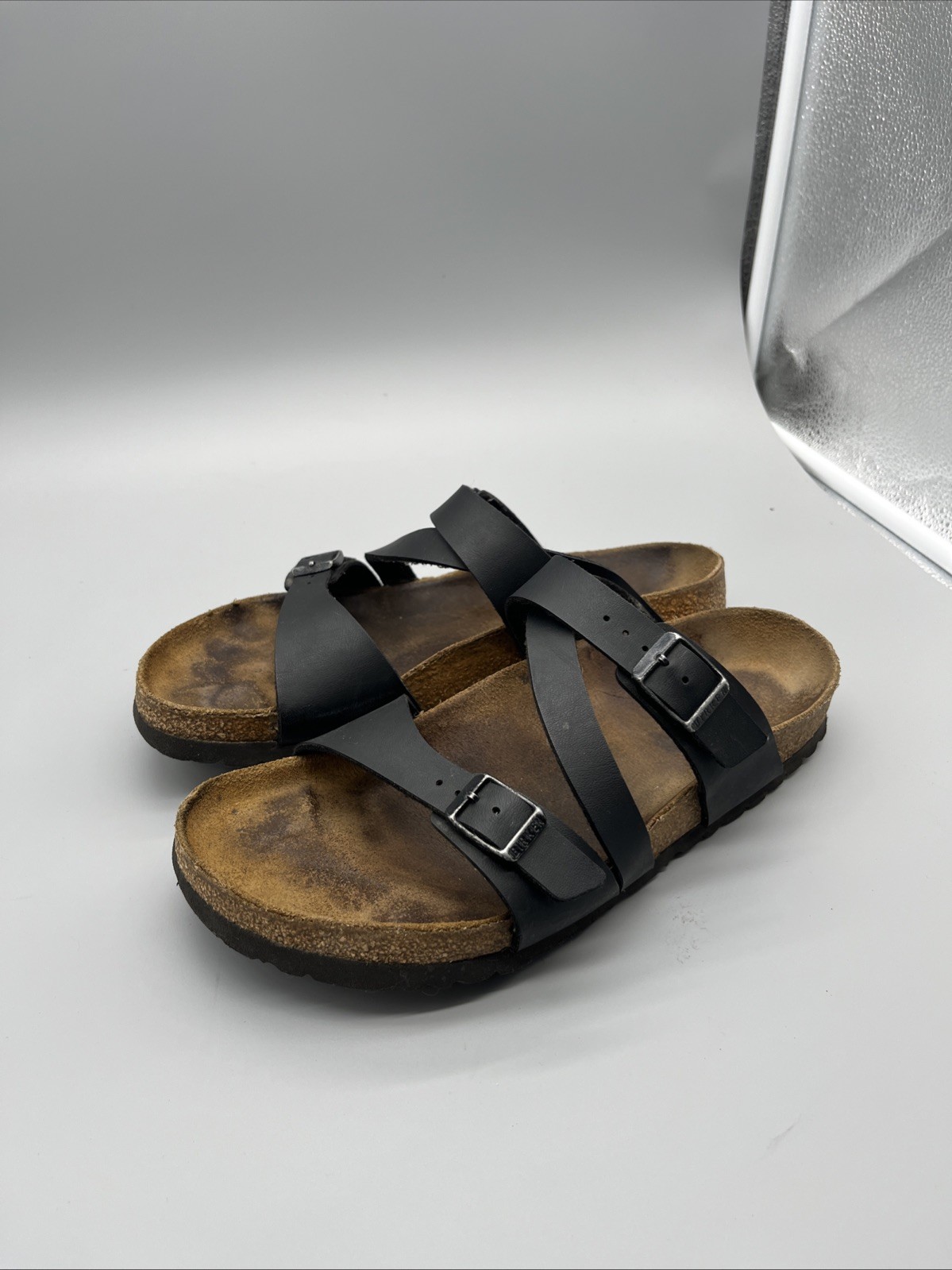Birkenstock Size 40 Salina Black Leather Three Straps Sandals See Description