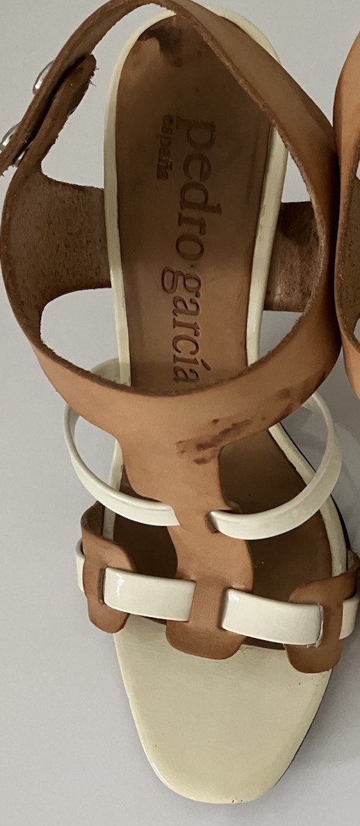 Pedro Garcia /Swarovski Heel Sandals Strap Ankle Leather + Tan Shoe 39