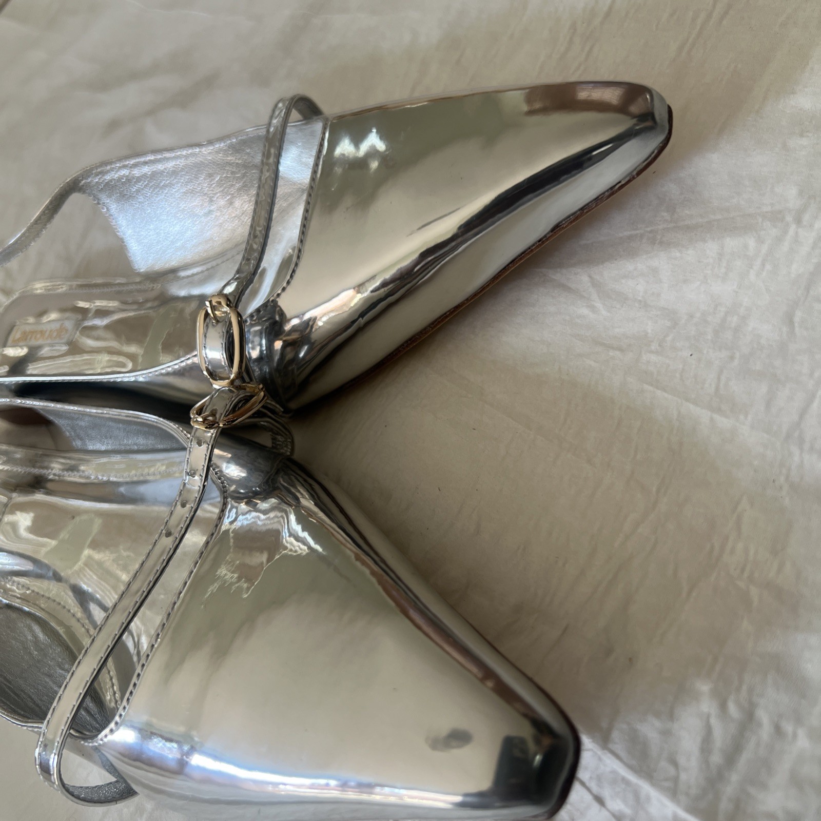 Larroude Womens Ines Slingback Flat In Silver Specchio Size 11