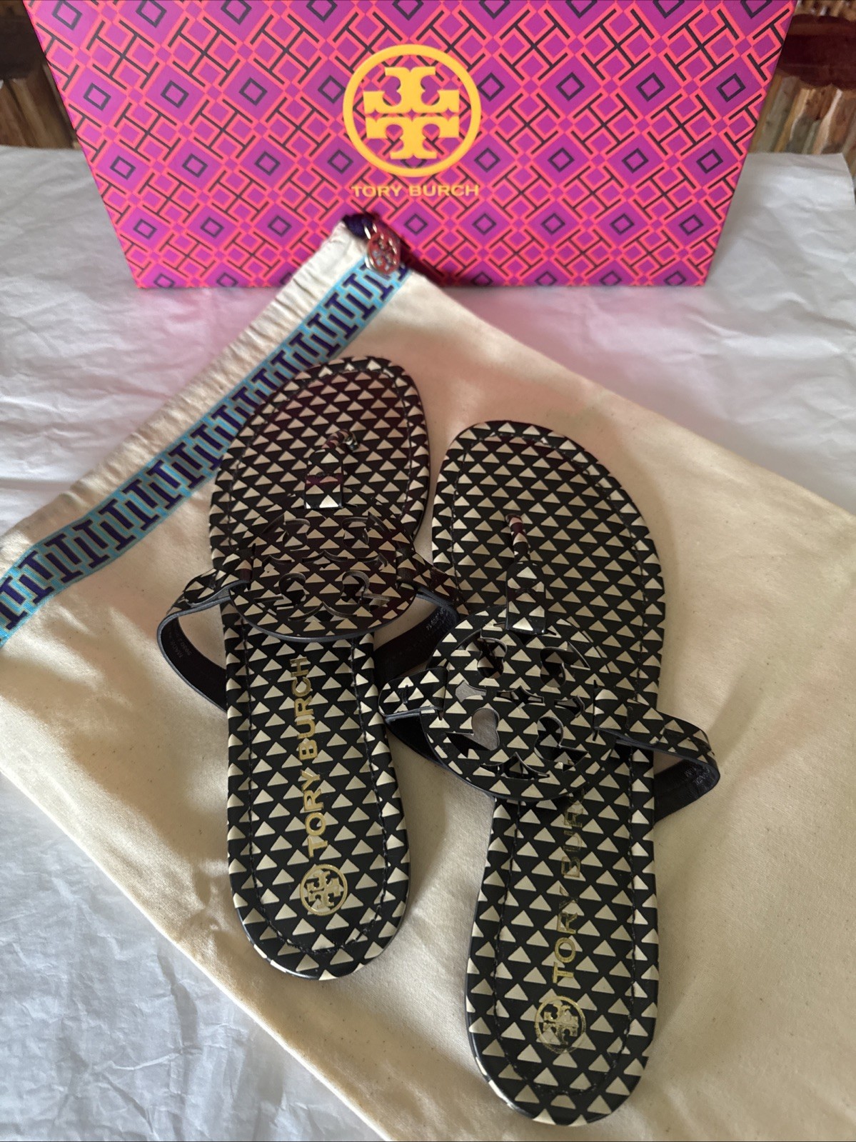 Tory Burch Miller Printed Calf Leather sandals size 10 regular/medium width New