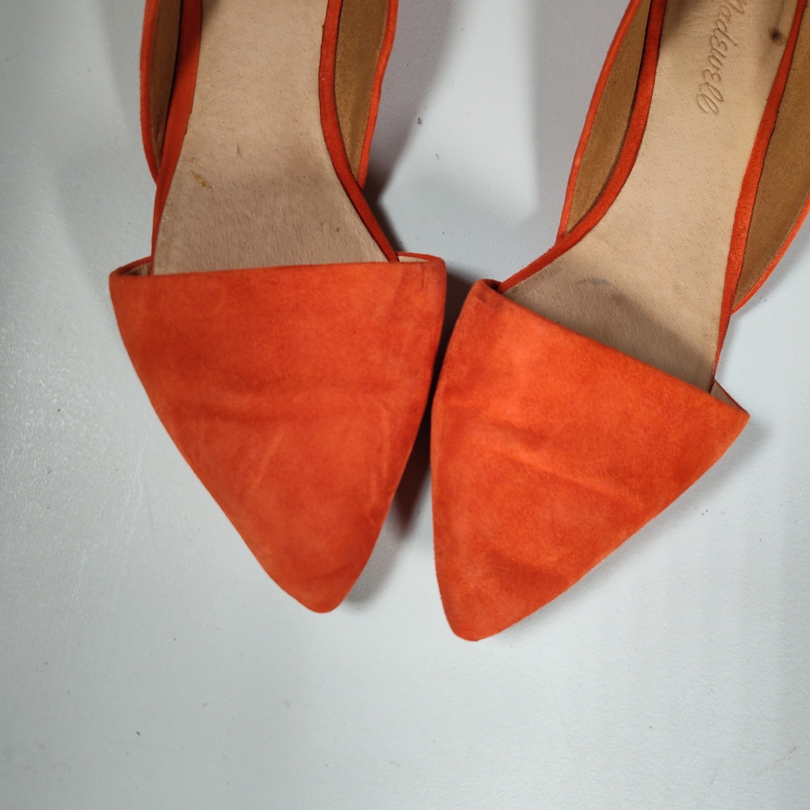 Madewell Lydia Orange Suede Pointed Toe d’Orsay Flats Shoes Womens 8.5