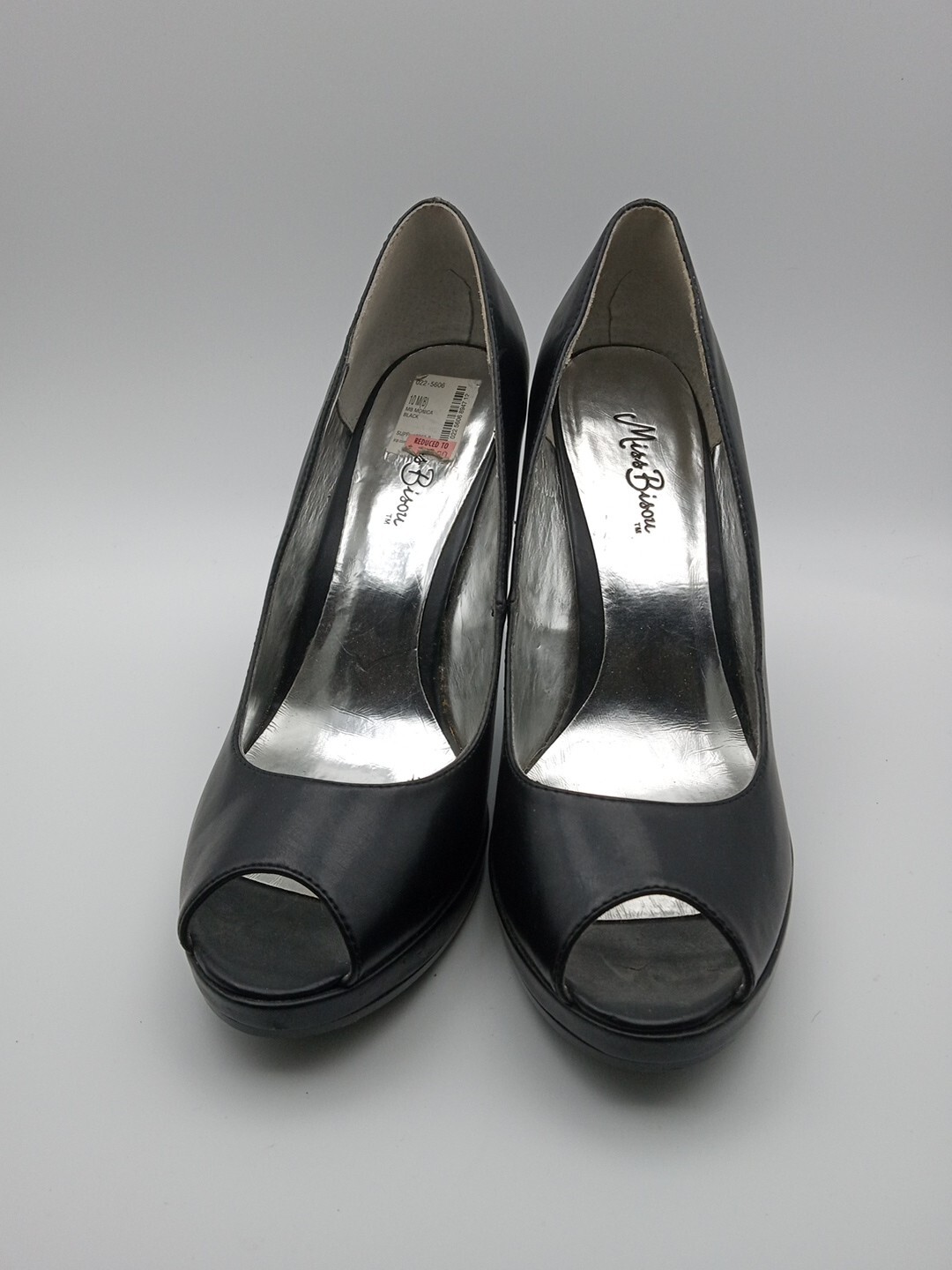 Mias Bisou Women’s Black Peep Toe Pumps 4.25″ Heels 10 M Slip On Shoes