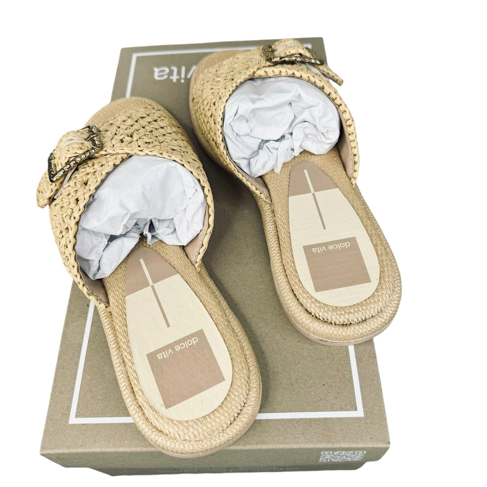 Dolce Vita NEW Alonzo Natural Raffia Buckle Slide Flat Sandal Size 7
