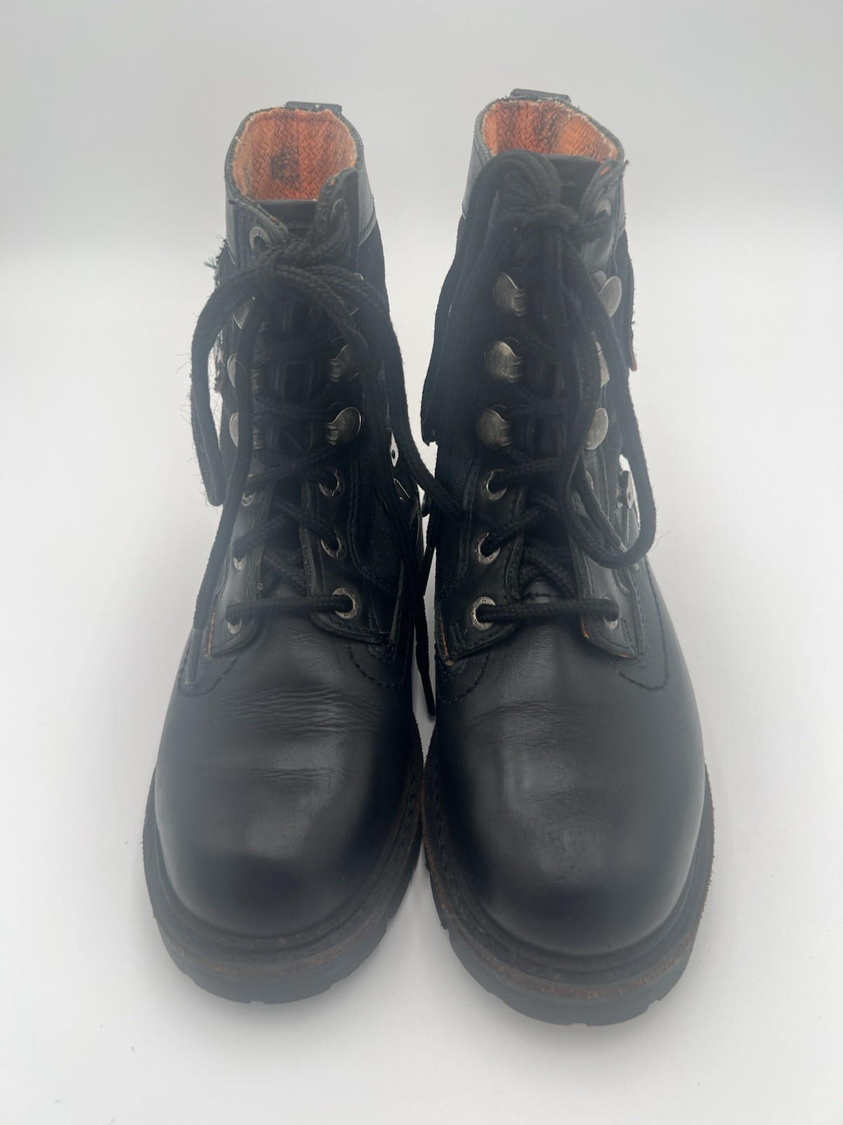Harley Davidson Black Leather Motorcycle Boots Eagle Patch Lace Up Women’s 7M