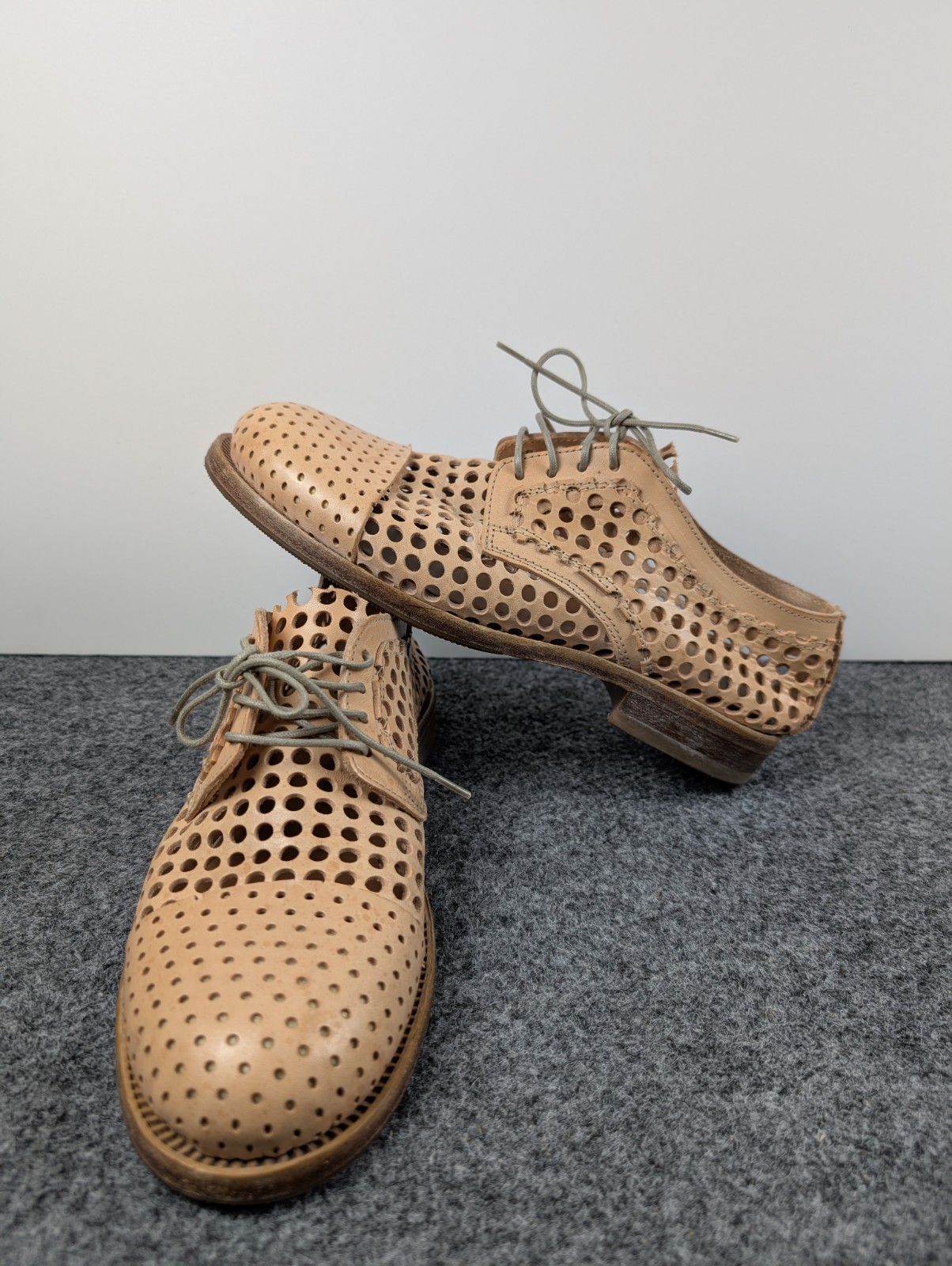 MOMA Handmade in Italy Tan Leather Perforated Oxford Shoes Womens EU 37 US 7