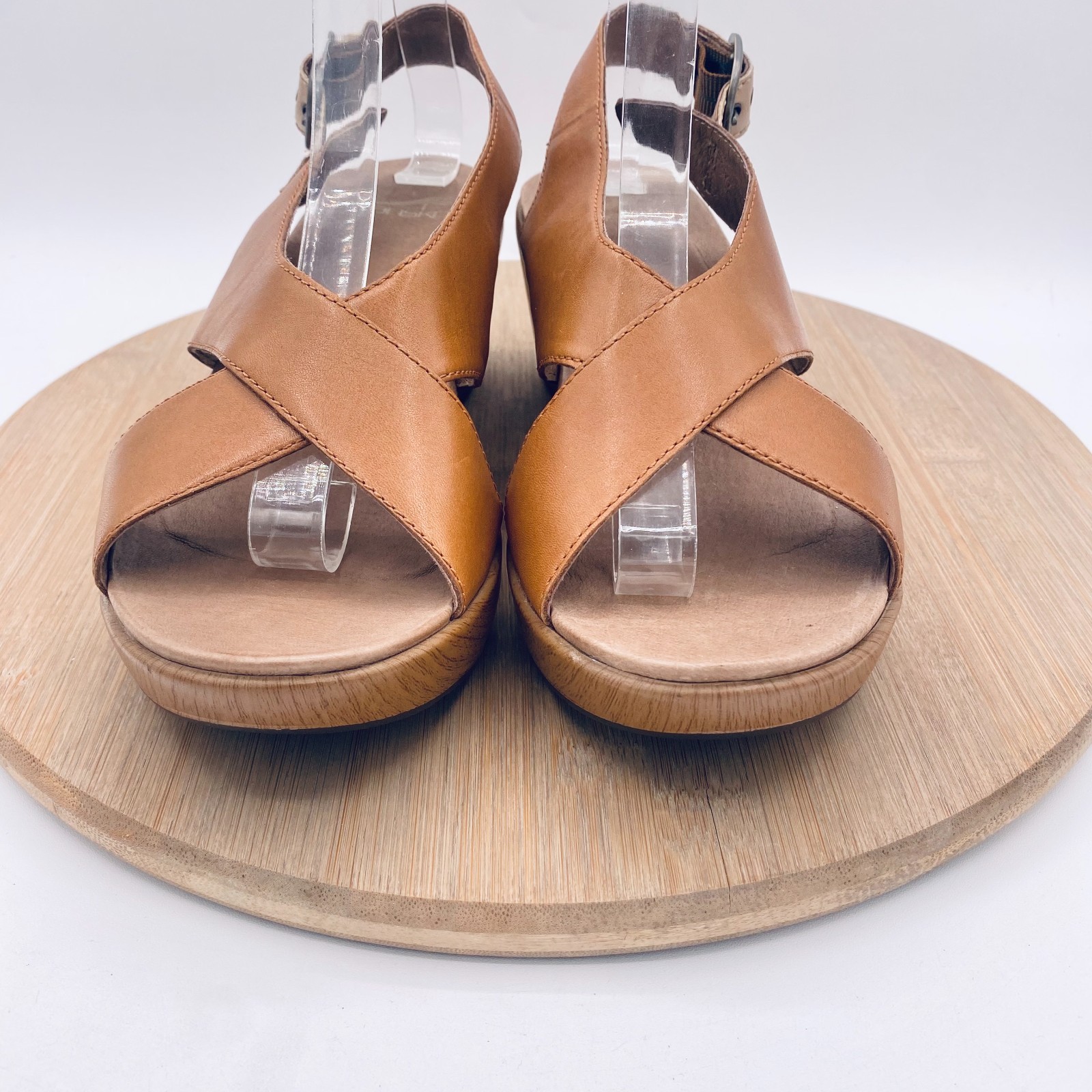Dansko Sandals Womens 6.5 37 Tan Leather Slingback Wedge Jacinda Peep