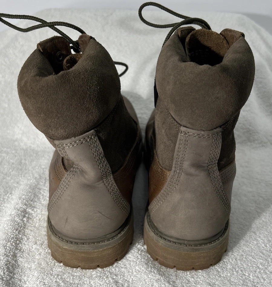 Timberland 6″ Premium Womens Size 9 Brown Gray Leather Suede Boots A19C2 GUC