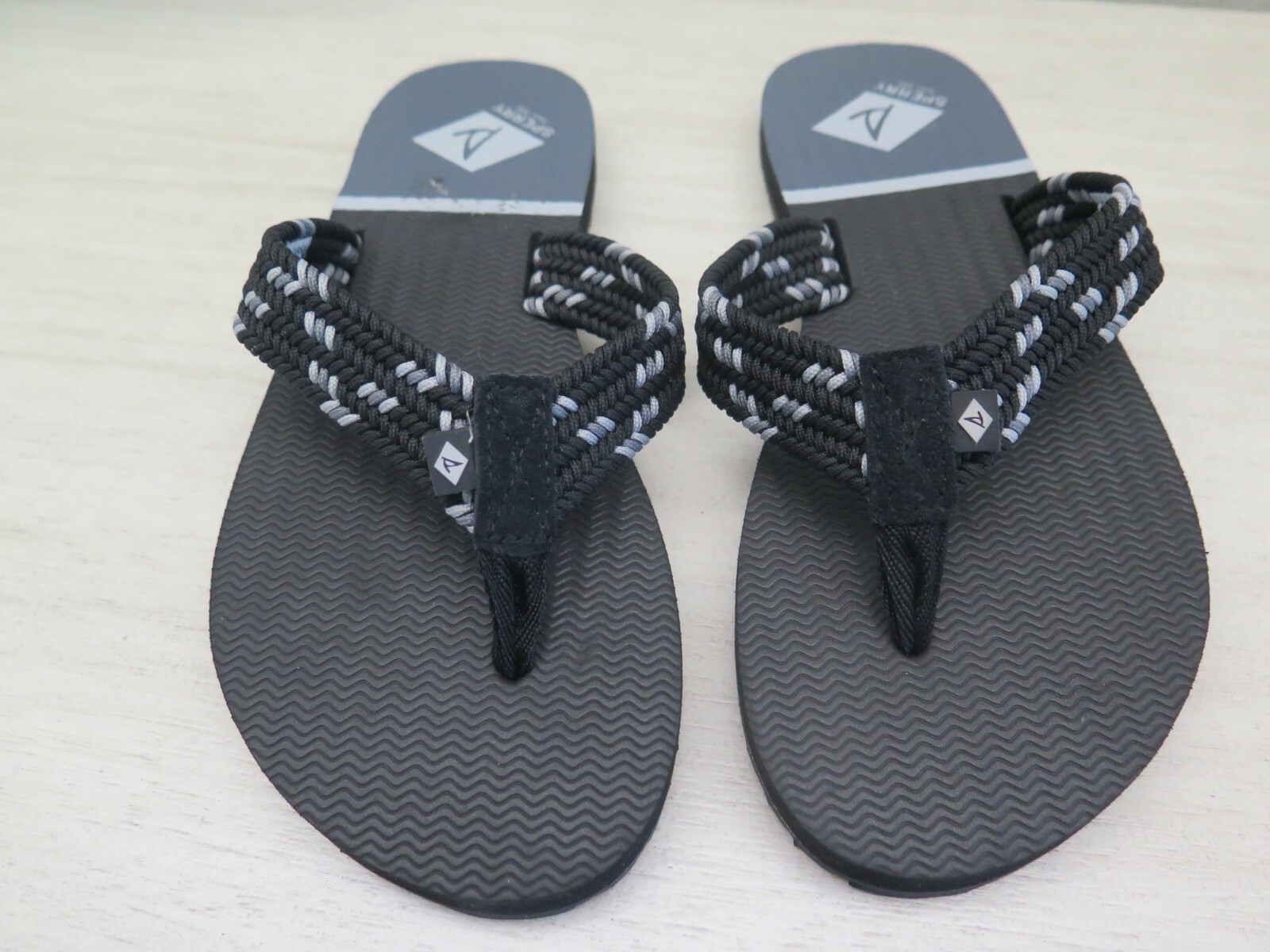 Sperry Women’s Sz 5M Black Wharf Webbing/Leather Flip Flop Sandals