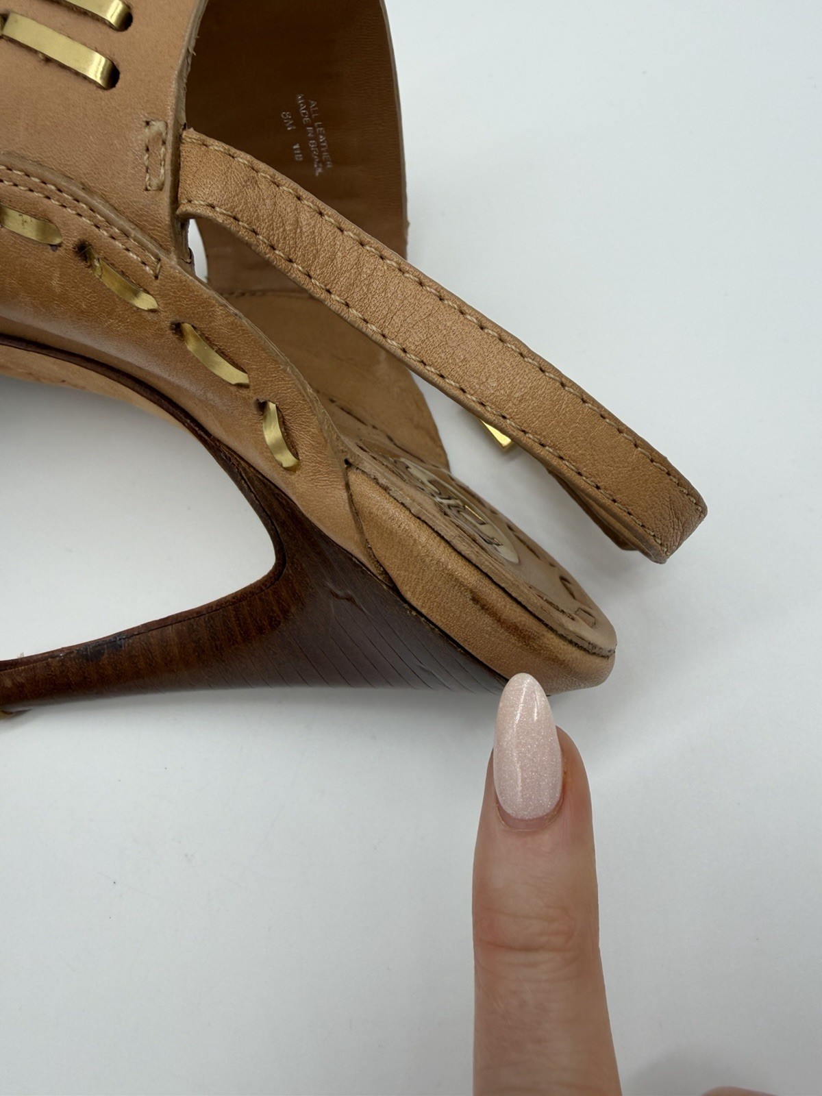 Tory Burch Caylan Leather Sandals Tan Gold Toe Ring Boho Style Heels Tribal Sz 8