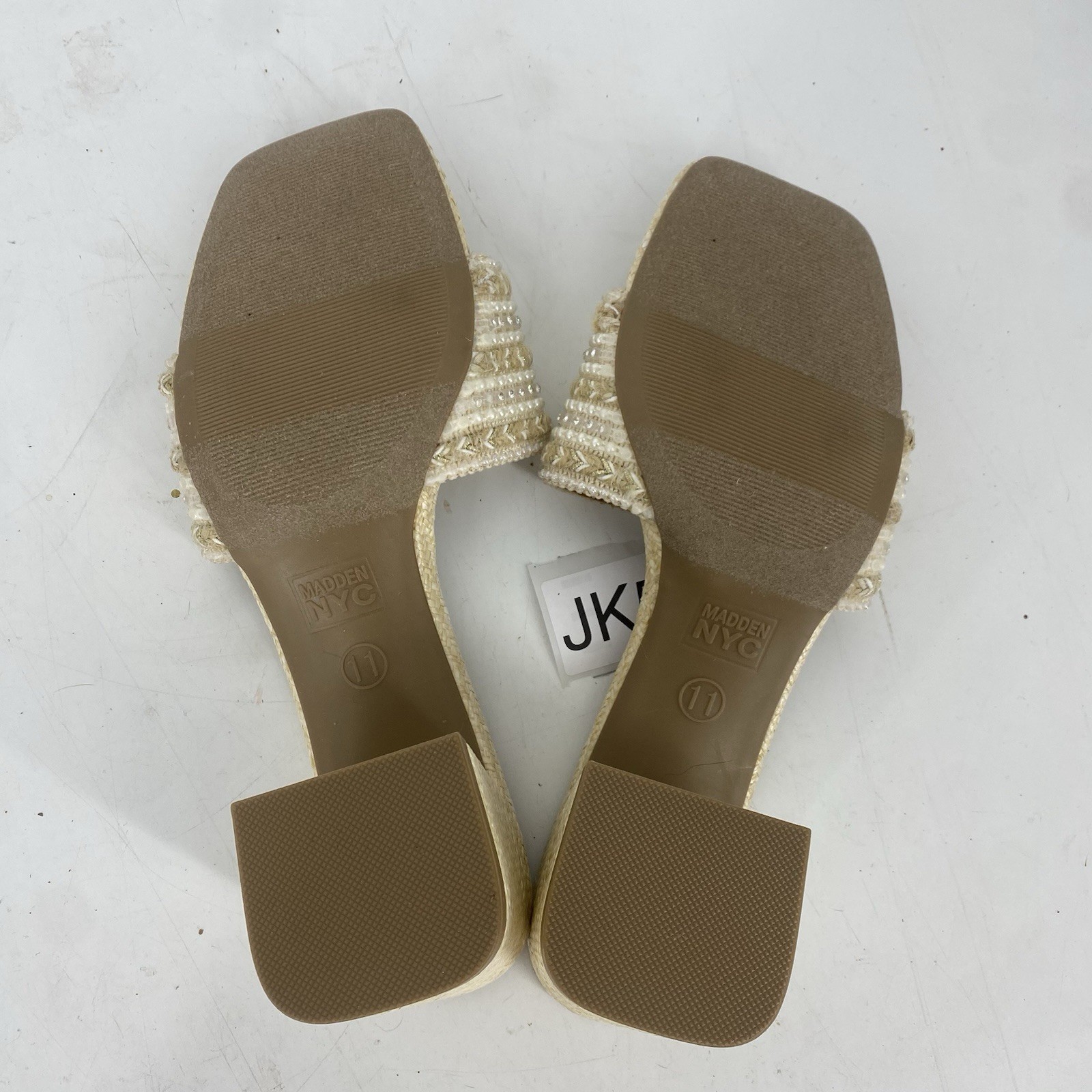 Madden NYC Tan Beaded Woven Block Heel Slides Size 11 NWOB Women’s Shoes