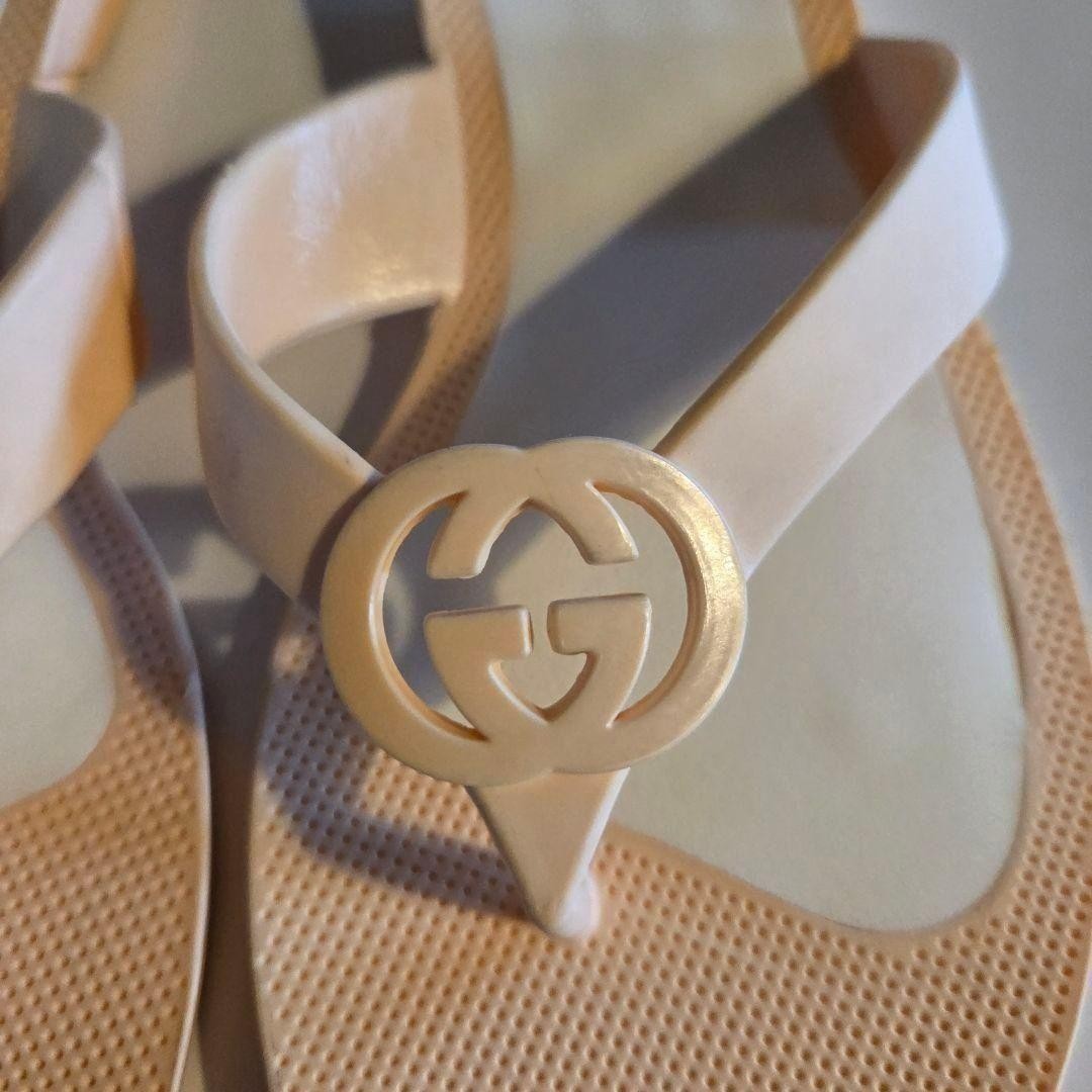 GUCCI Beach Sandals 22.5cm Pink White Rubber Flat Sole