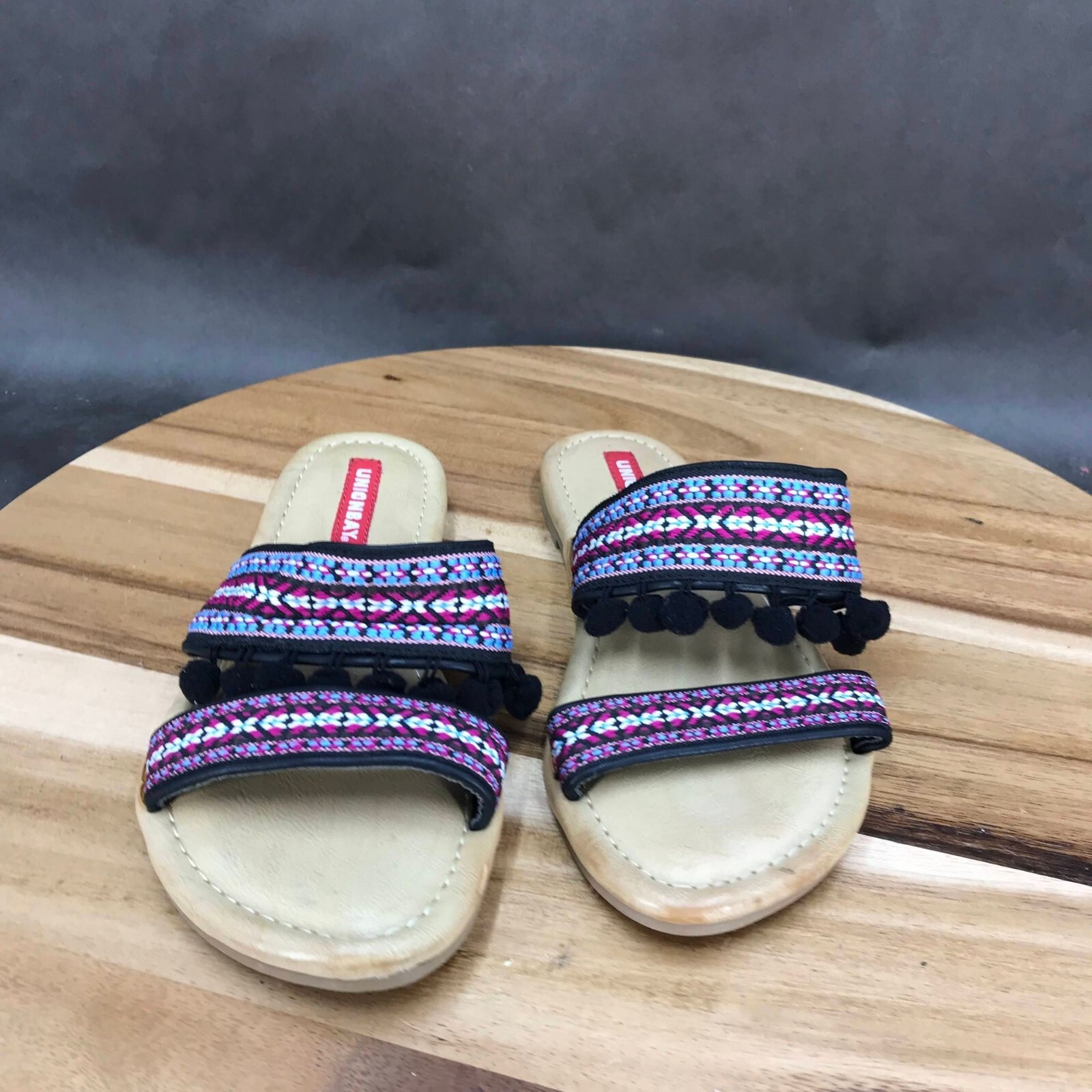 UnionBay Multicolor Fabric Knit Slides Slip On Sandals Womens Size 6