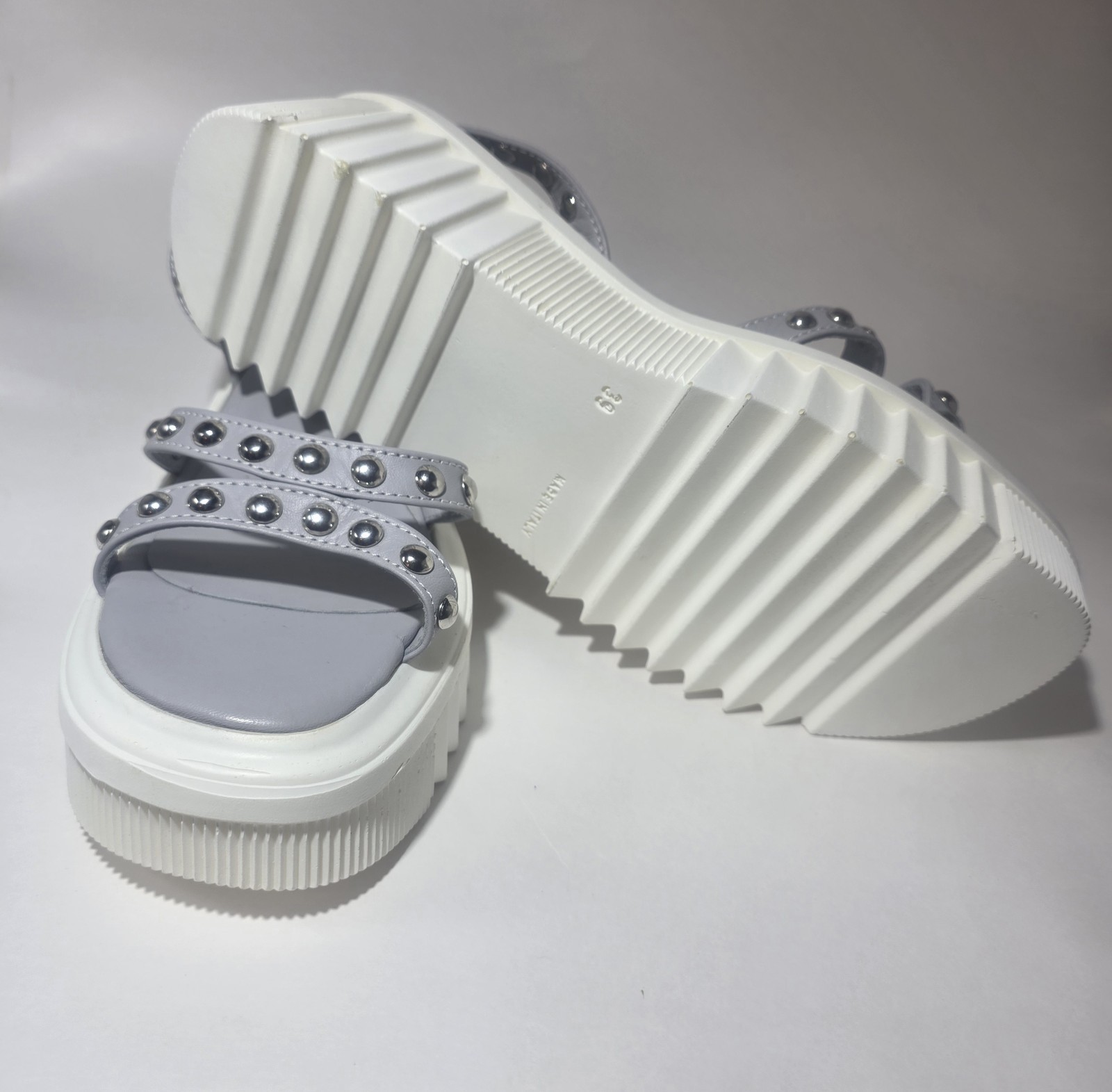 Marco Moreo Made in Italy Platform Sandals EU 39 Gray Studded Ankle Strap Chunky