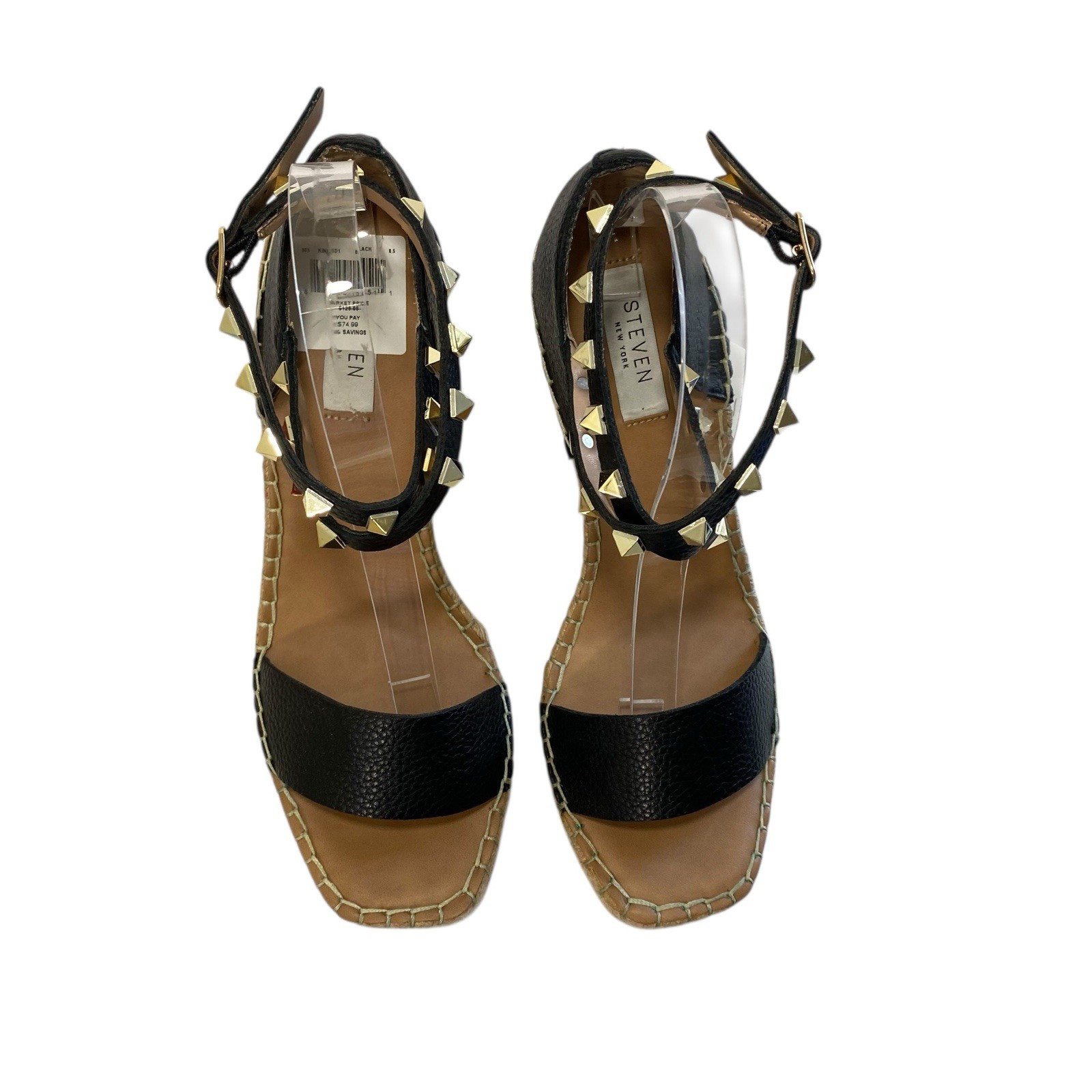 Steven New York Espadrilles Yute Kinlee Wedges Sandals 8.5 Black Tan Nautical