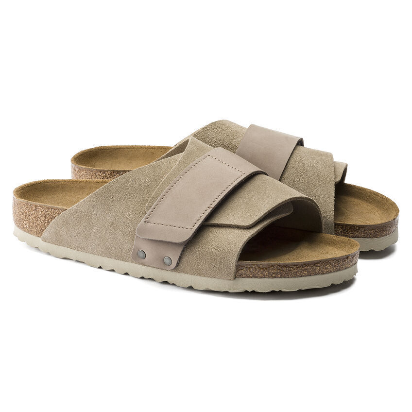 New in-Box Birkenstock Kyoto Nubuck Slide Sandal Narrow Taupe Black -Select Size