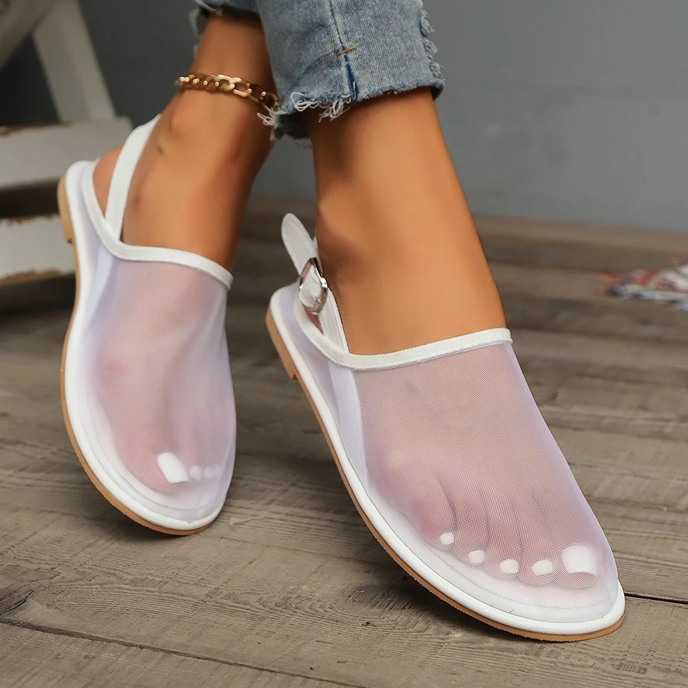 Casual Womens Mesh Mules with Closed Toe and Flat Bottom for Daily Wear