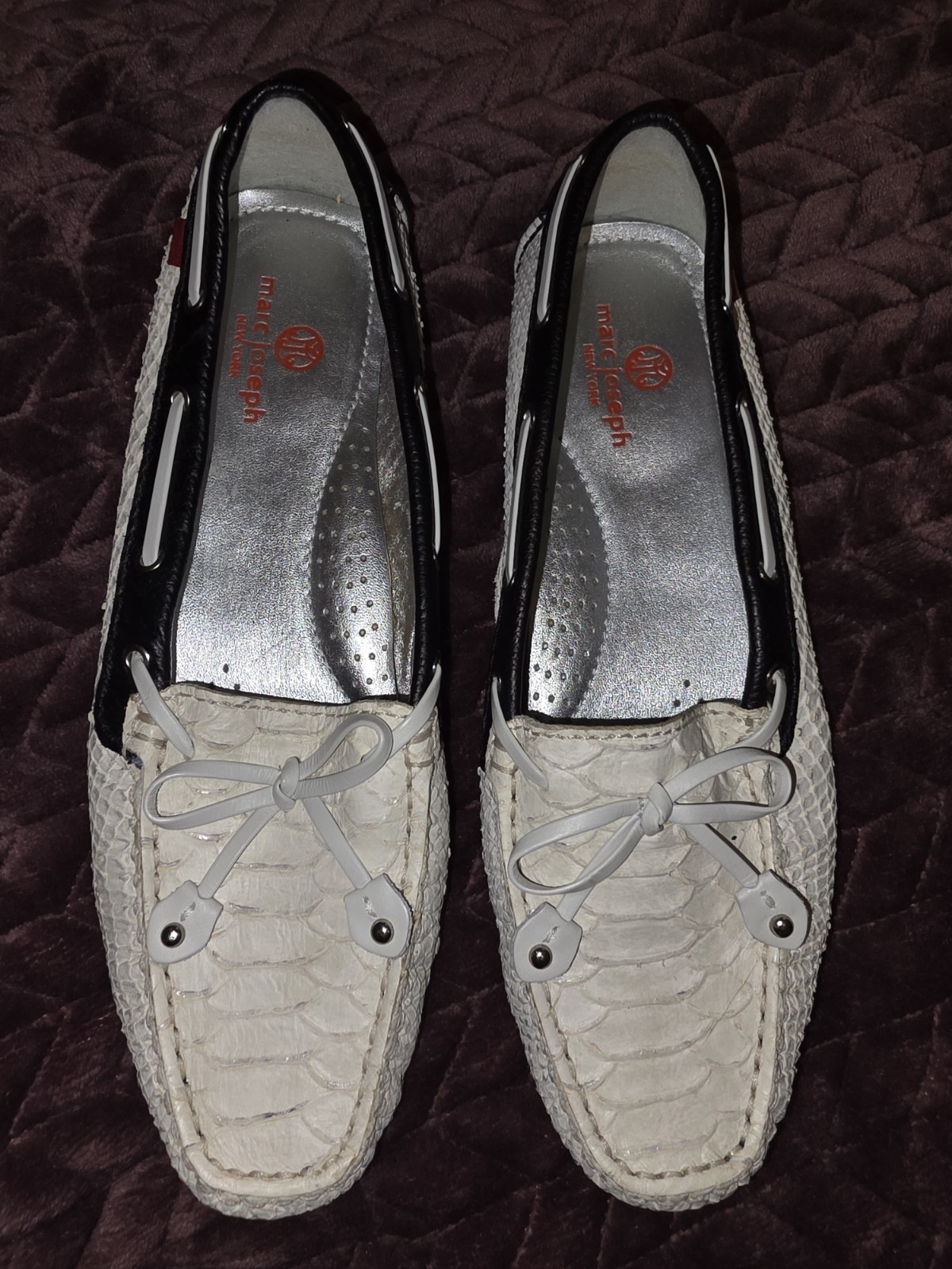Marc Joseph NY Cypress Hill Exotic Leather Loafers White & Black Women’s Size 9