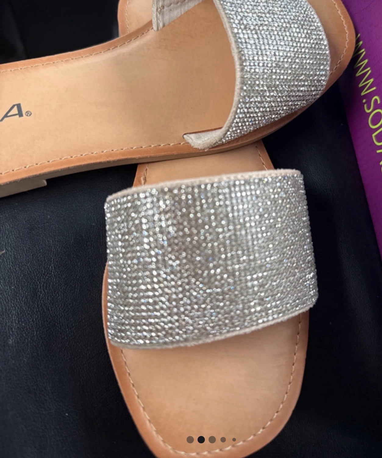 SODA Women’s Slide Sandals Slip-On Glitter Straps Flat Solid Silver/Tan