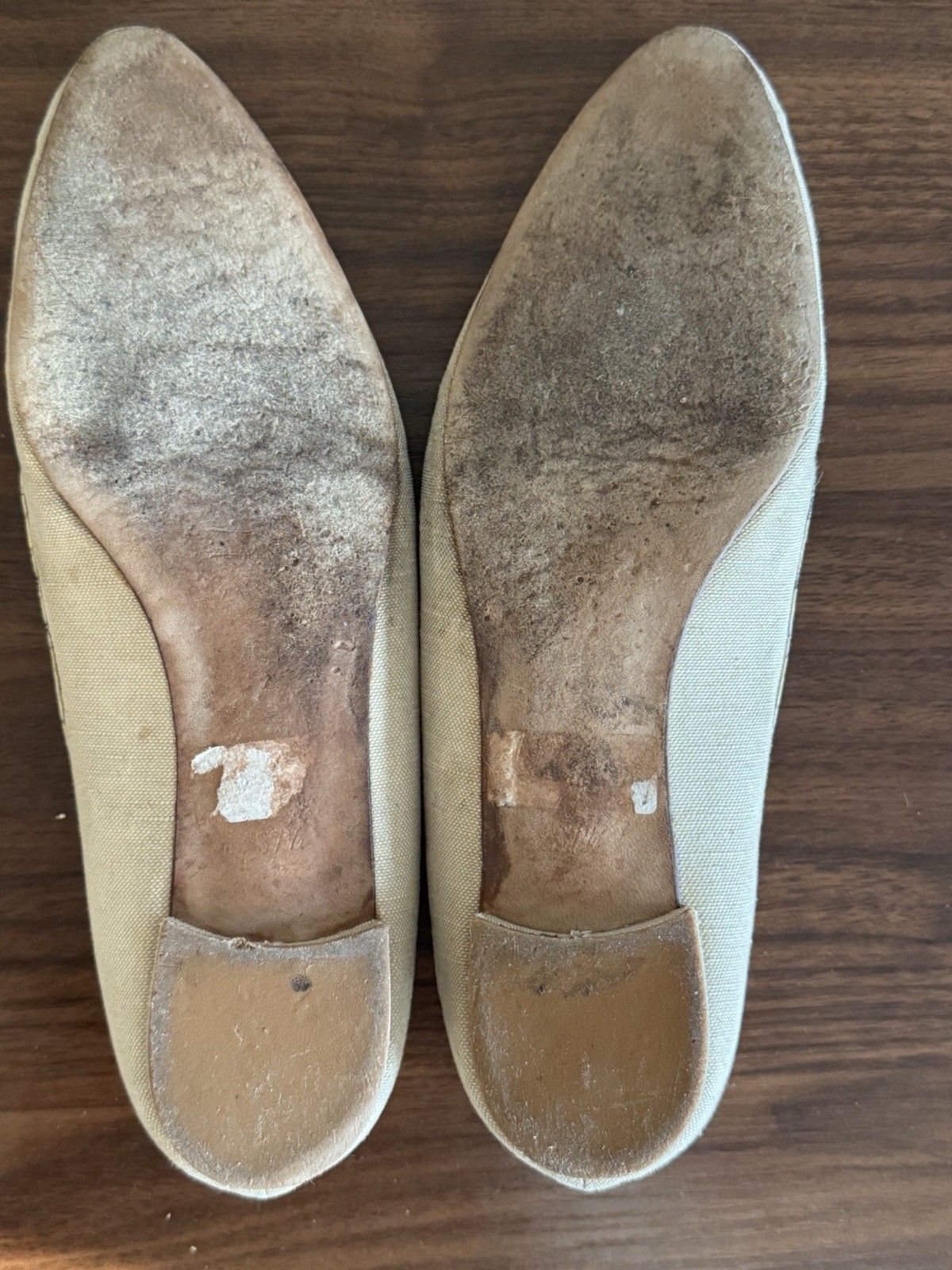 Manolo Blahnik Beige Canvas Pointed Toe Ballet Flats Snakeskin Trim US 7.5