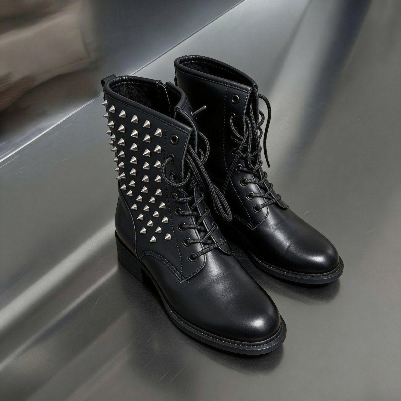 Vintage Black Studded Combat Boots Rockstar Girlfriend Indie Sleaze Archive Core