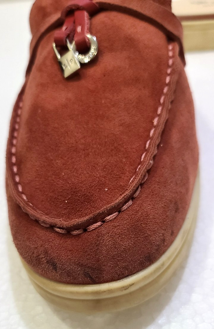 Loro Piana Summer Walk Mules Suede Loafers Rust Red Flats Size EU 37 US 6.5