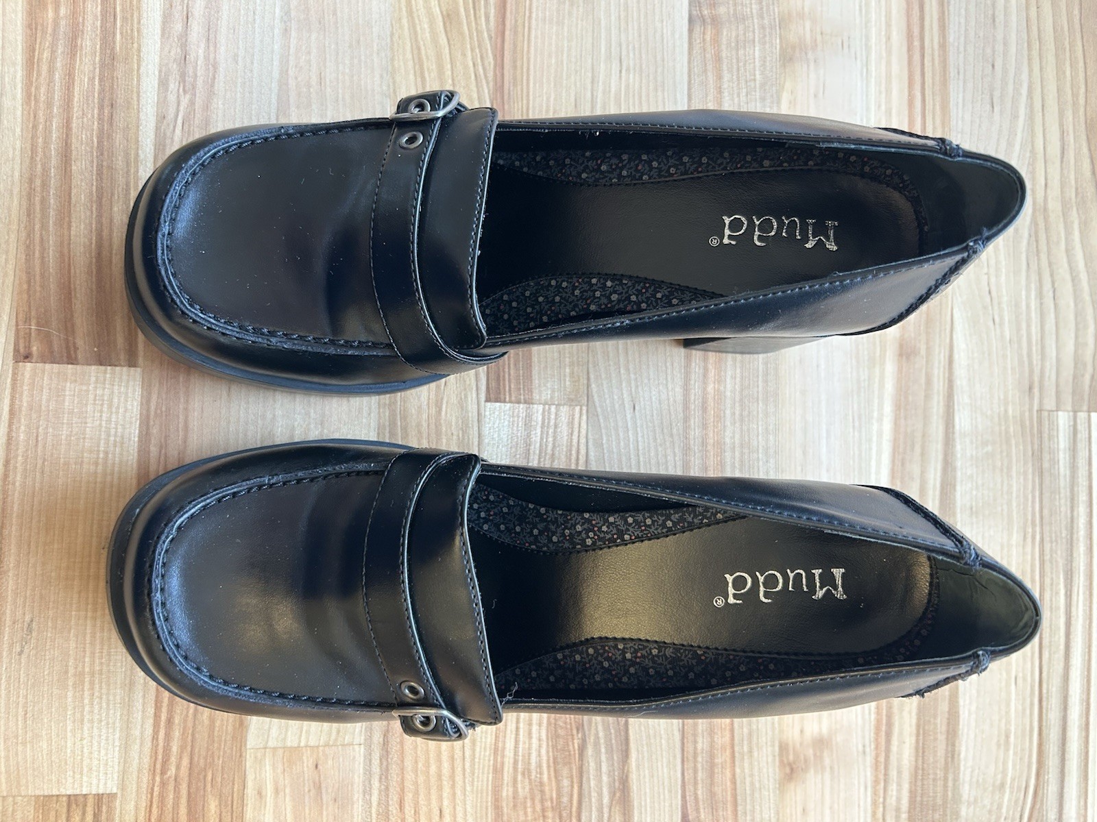 Mudd Women’s Black Leather Mary Jane Block Heel Square Toe Buckle 11M NIB