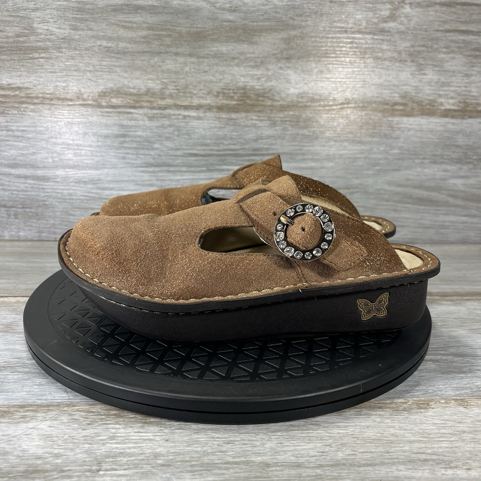 Alegria Womens Sparkle Rhinestone Buckle Leather Mule Clogs Size EU 36 US 6.5