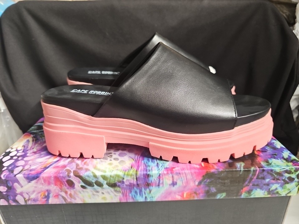 Cape Robin Mamo Open Toe Chunky Platform Sandals, Black/Pink Womens Size 11 New