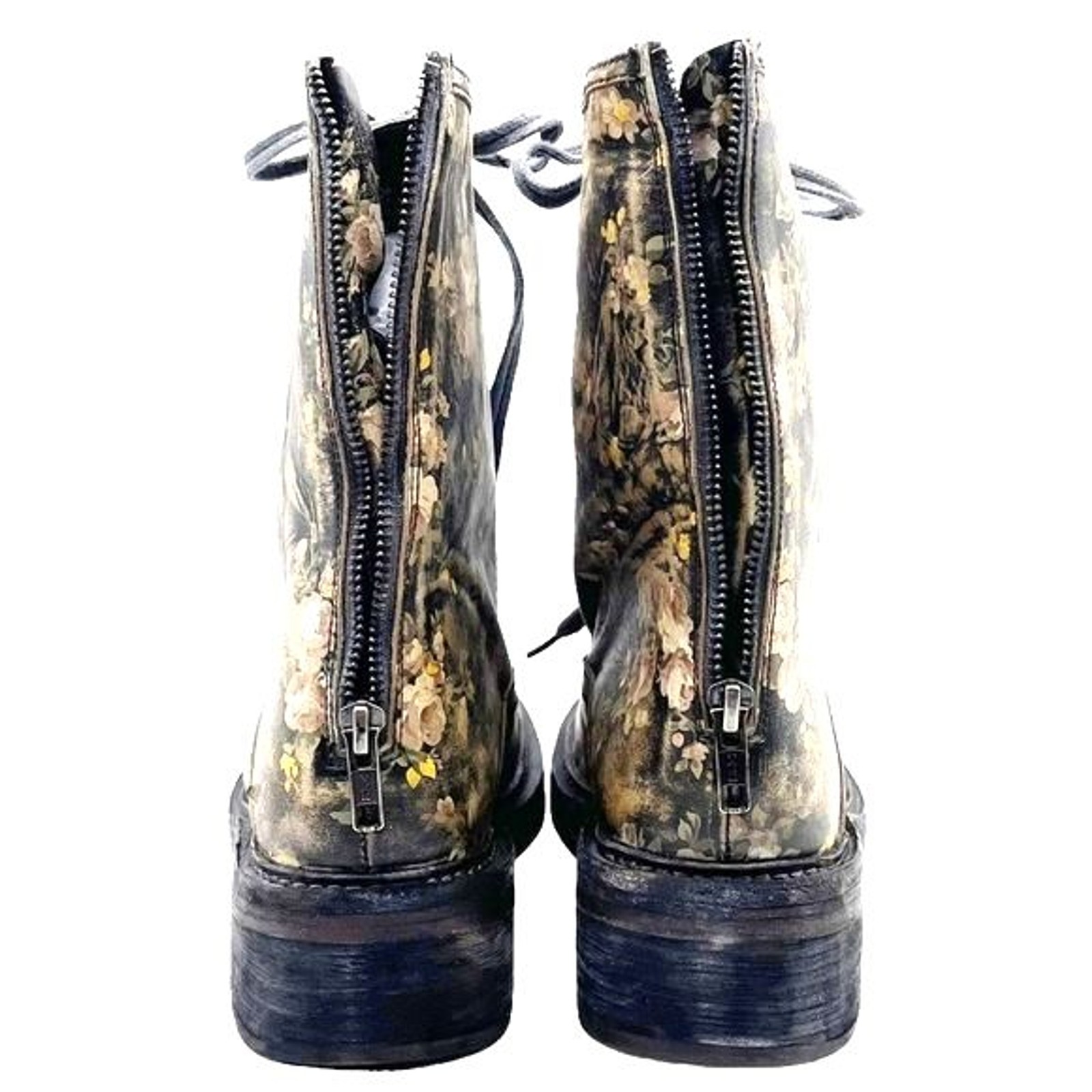 Free People Black Floral Leather Lace-Up Combat Boot Sz 8 Grunge Boho New In Box