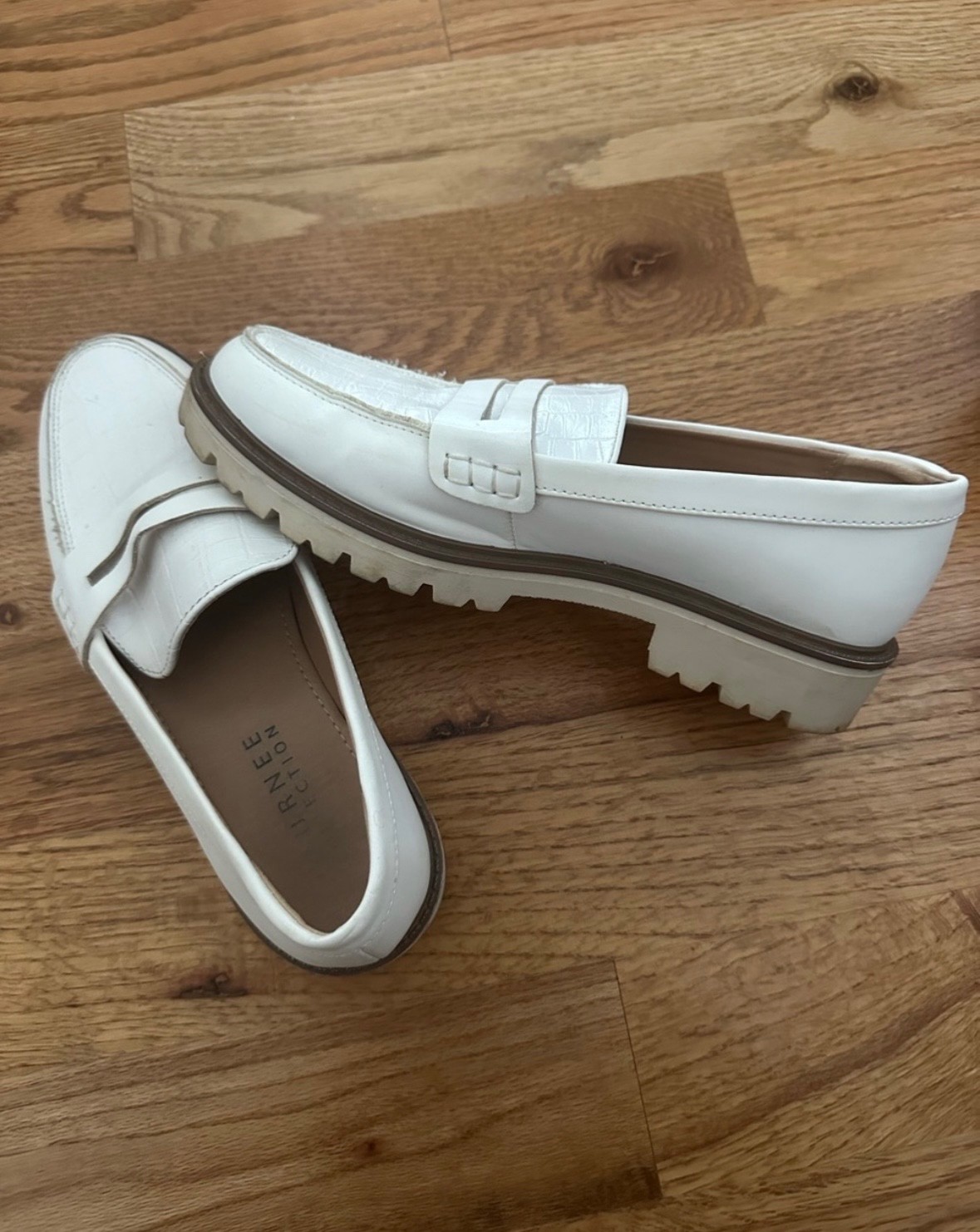 White Cros-Embossed Penny Loafers