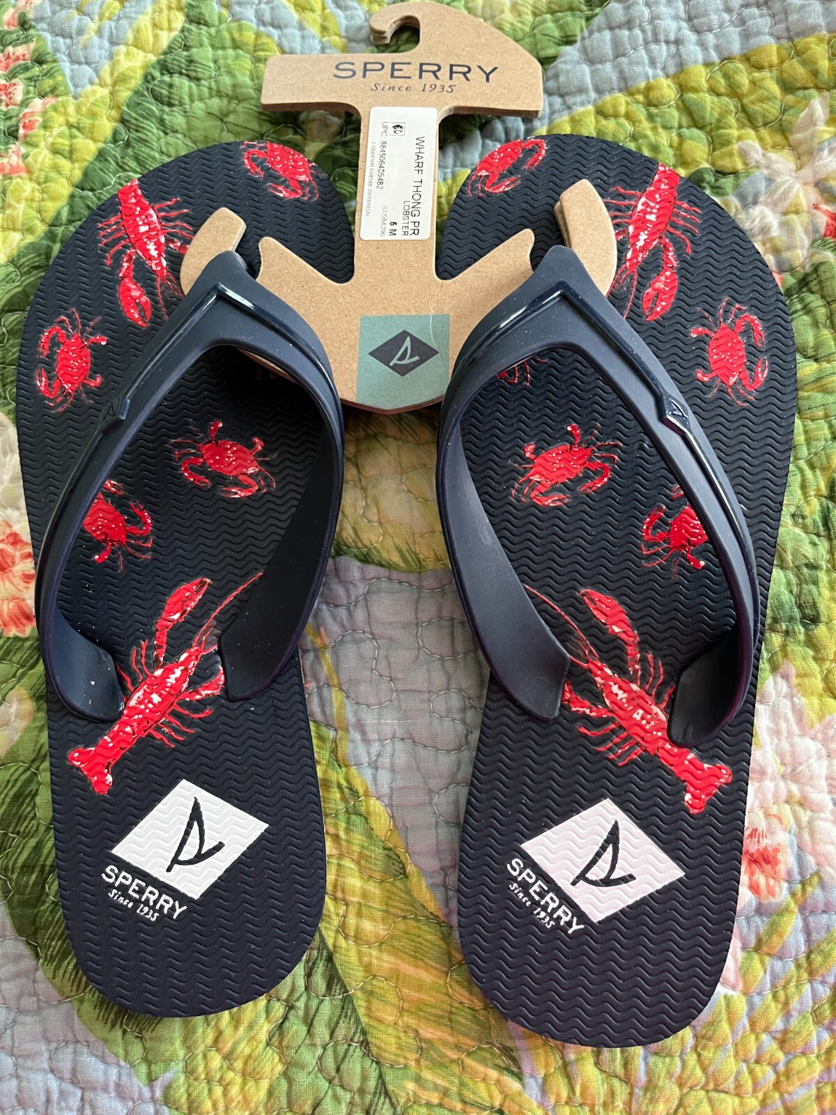 SPERRY RUBBER THONGS, WHARF THONG WITH LOBSTERS, BRAND NEW