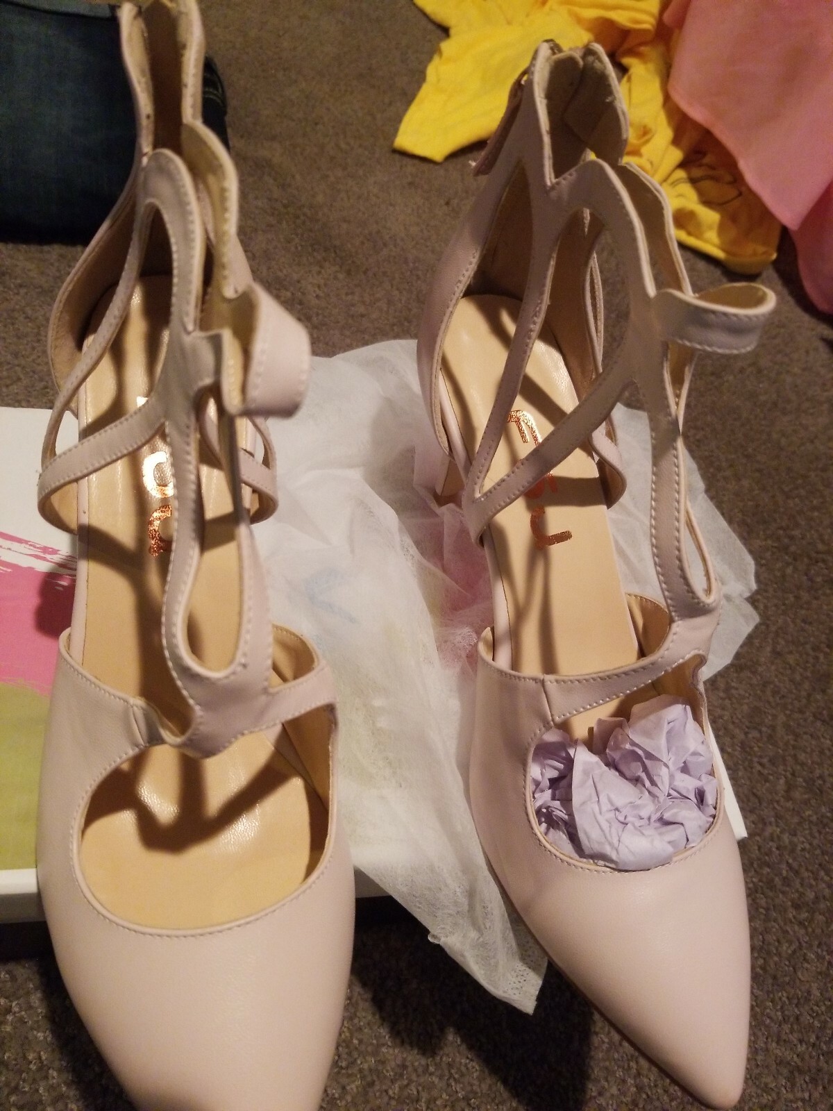 WOMENS NUDE LEATHER TWISTED STRAP PUMPS STILETTO HEEL SHOES SIZE 9 FSJ new