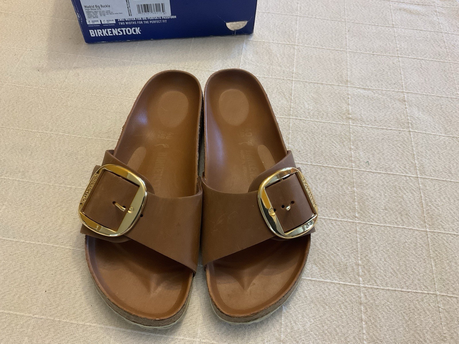 Birkenstock Madrid Big Buckle Oiled Leather Slide Sandals Cognac 9-9.5 US / 40EU