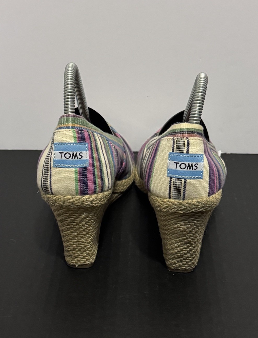 TOMS Wedge Mid (2-2.9 in) Heel W8 Espadrille Striped Multicolor Canvas Sandals